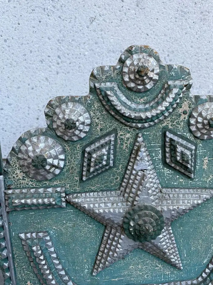 Tramp Art Folk Art Dog Bed With Silver And Blue Paint