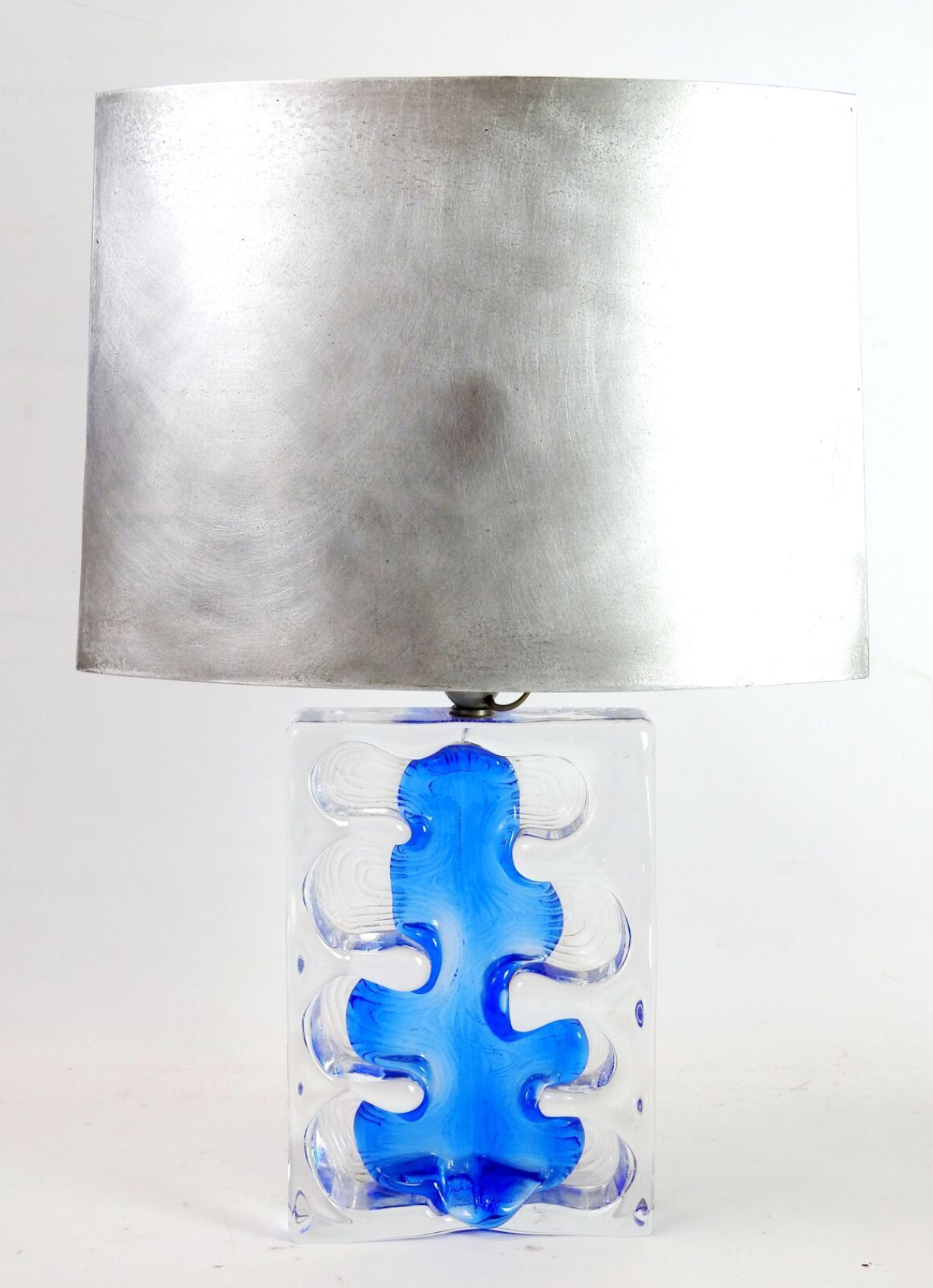 Daum Nancy Lamp Model Lynx with Blue Glass on Translucent Crystal