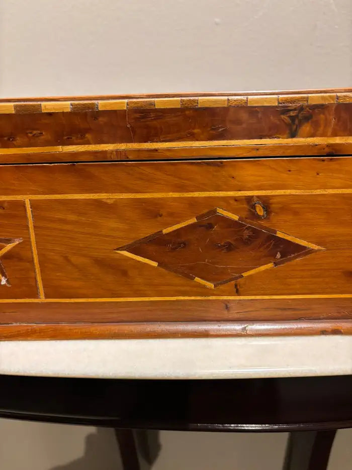 19th Century Burl Wood Box With Fruit Wood and Mother of Pearl Inlay