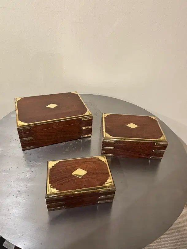 Set of Three 19th C Regency Anglo Indian Rosewood Boxes with Brass Mounts