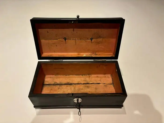 19th Century Dutch Ebony Box With Silver Mounts and Hinges