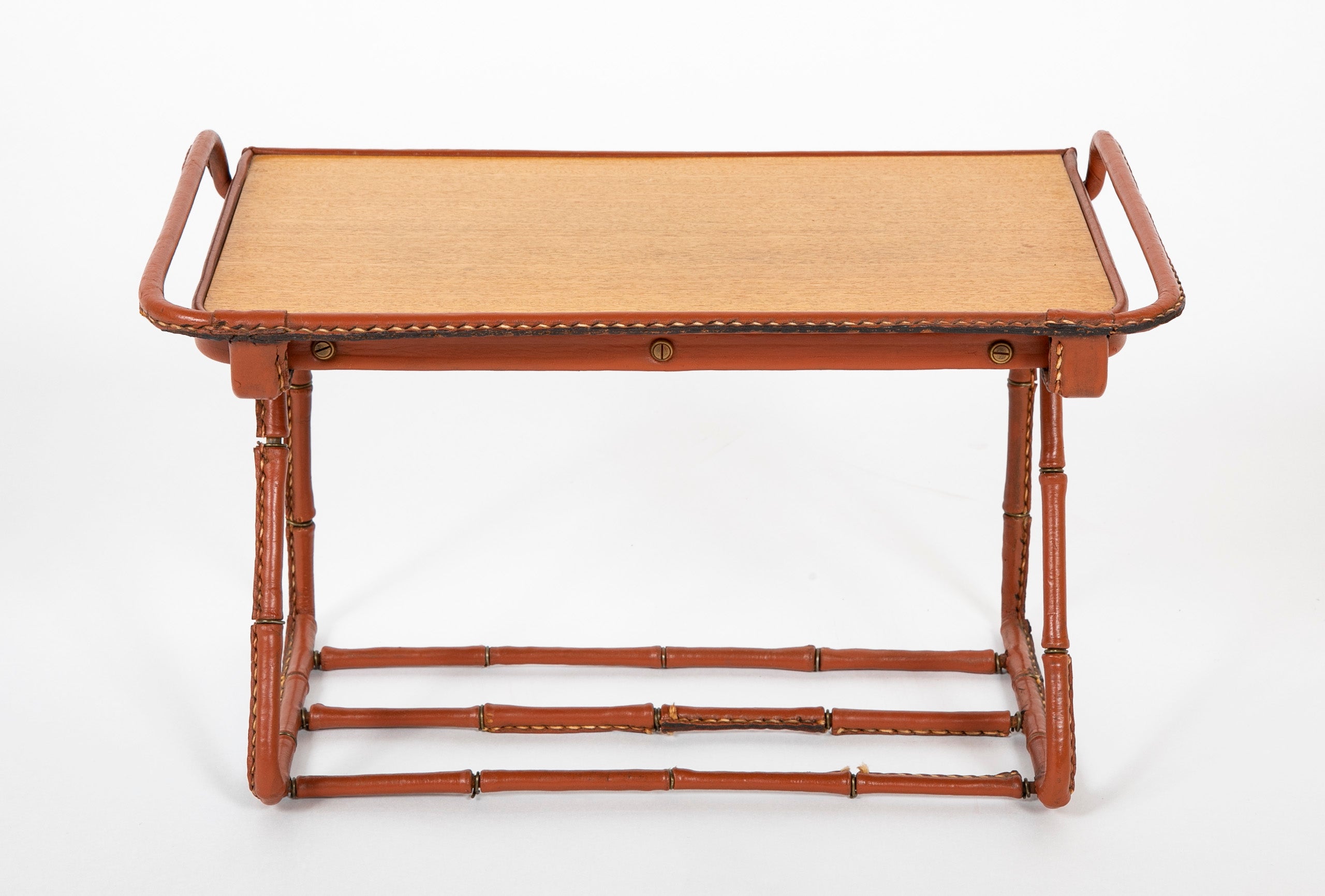 Jacques Adnet Saddle Leather Desk In/Out Tray Organizer