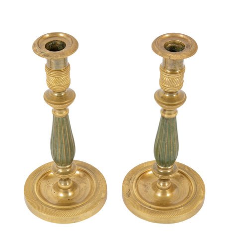 Pair of Gilt and Patinated Bronze Candlesticks