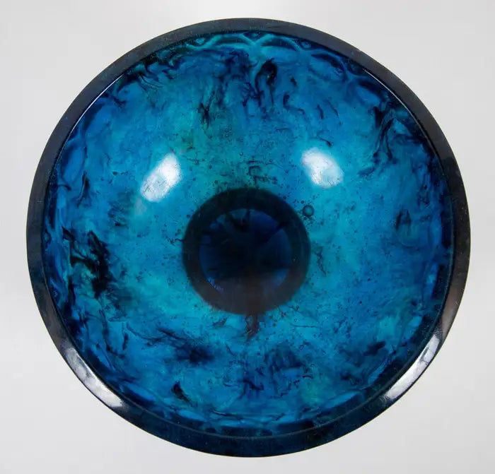 Francois Decorchemont Footed Glass Bowl of Pate de Verre in Mottled Blue