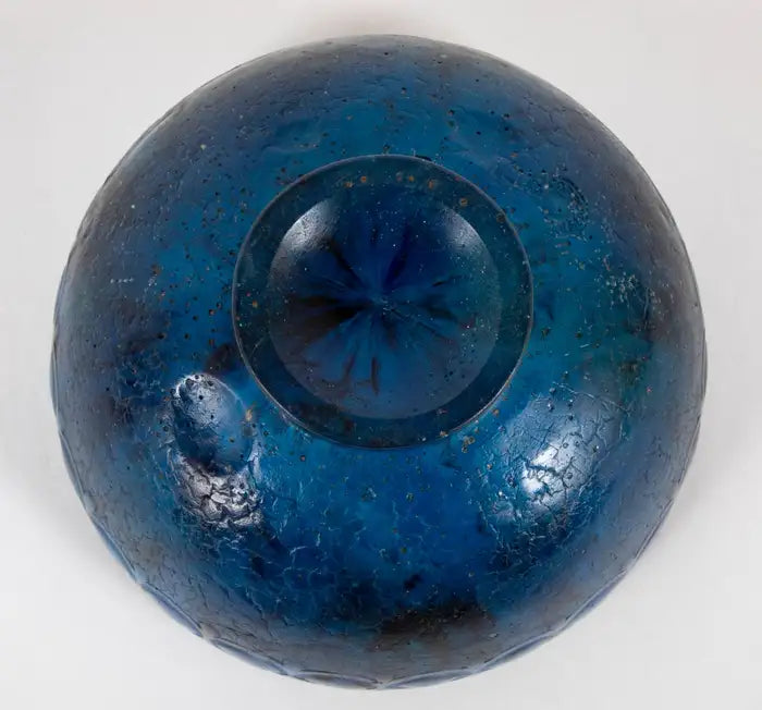 Francois Decorchemont Footed Glass Bowl of Pate de Verre in Mottled Blue