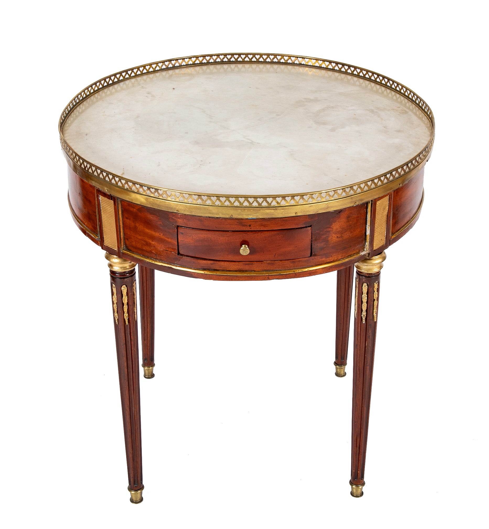 Near Pair of French Louis XVI Marble Top Bouillotte Tables
