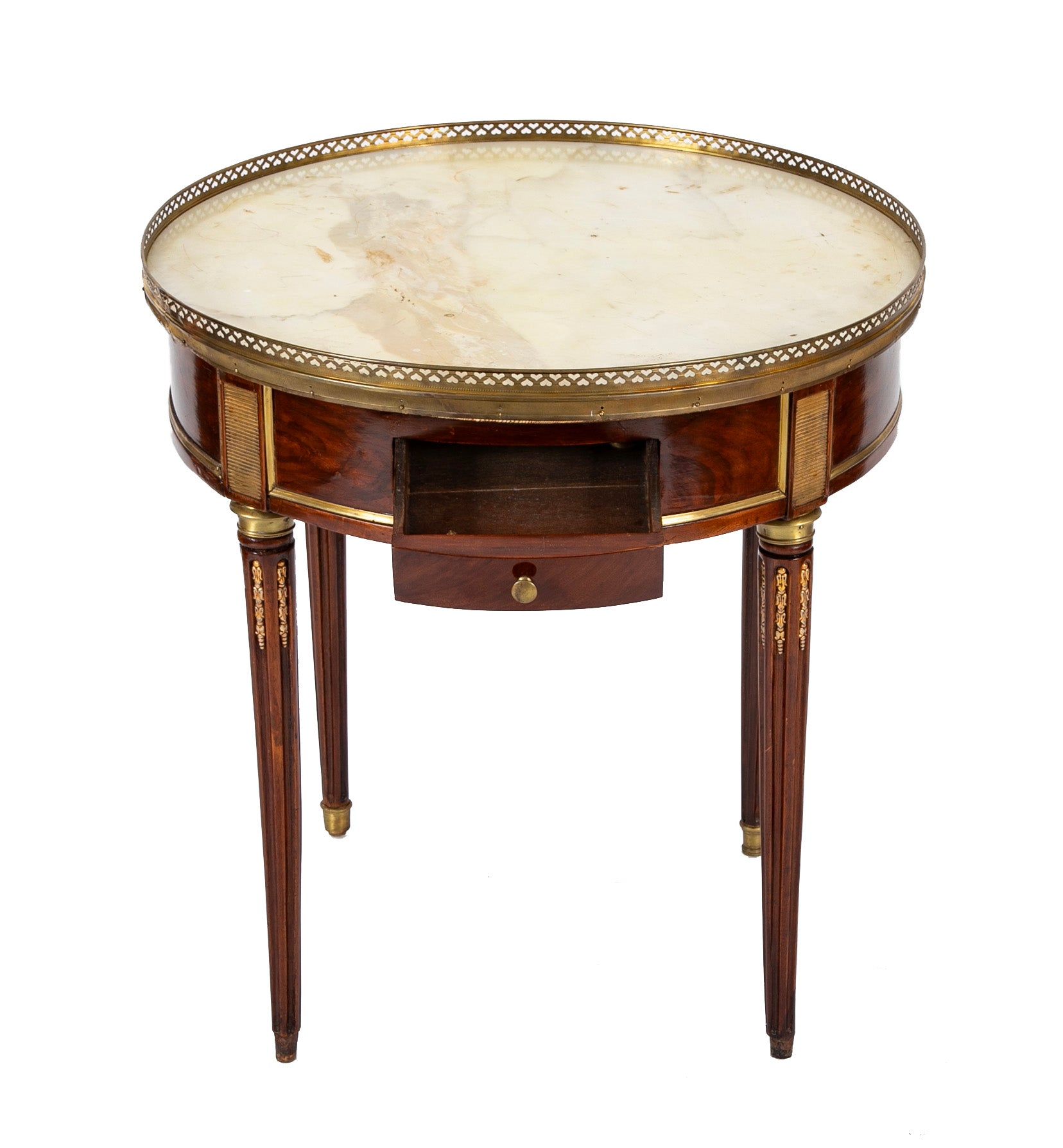Near Pair of French Louis XVI Marble Top Bouillotte Tables