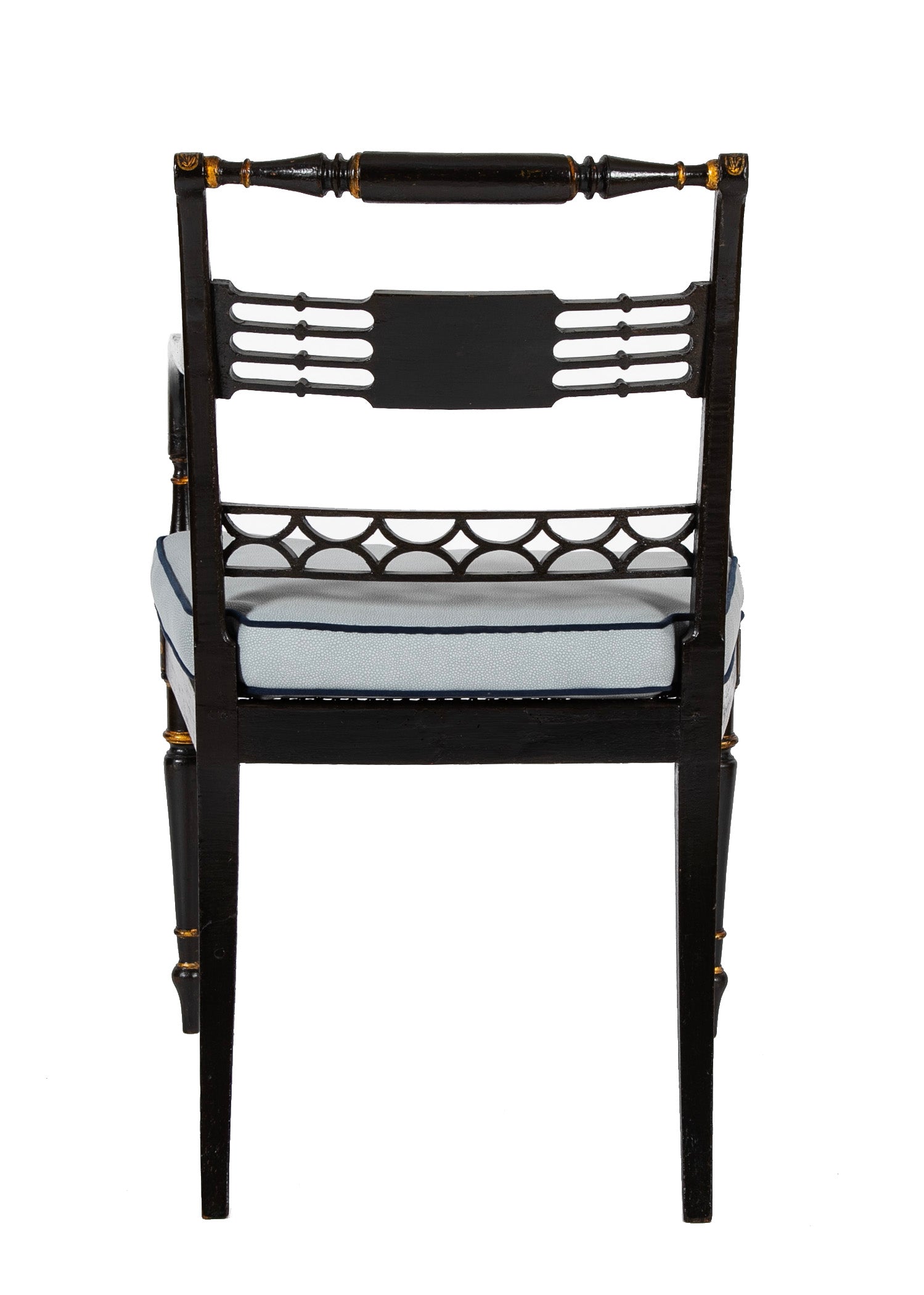 Pair of Regency Ebonized Caned Seat Armchairs