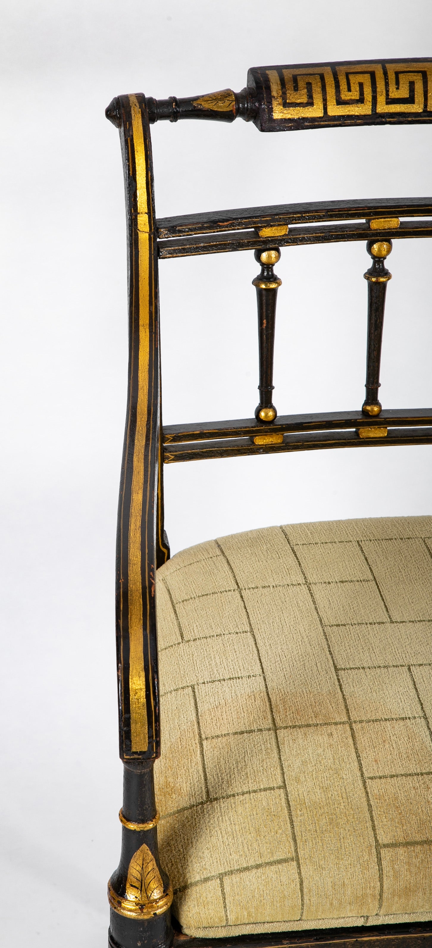 Pair of Unique Regency Greek Key & Gilt Stenciled Armchairs