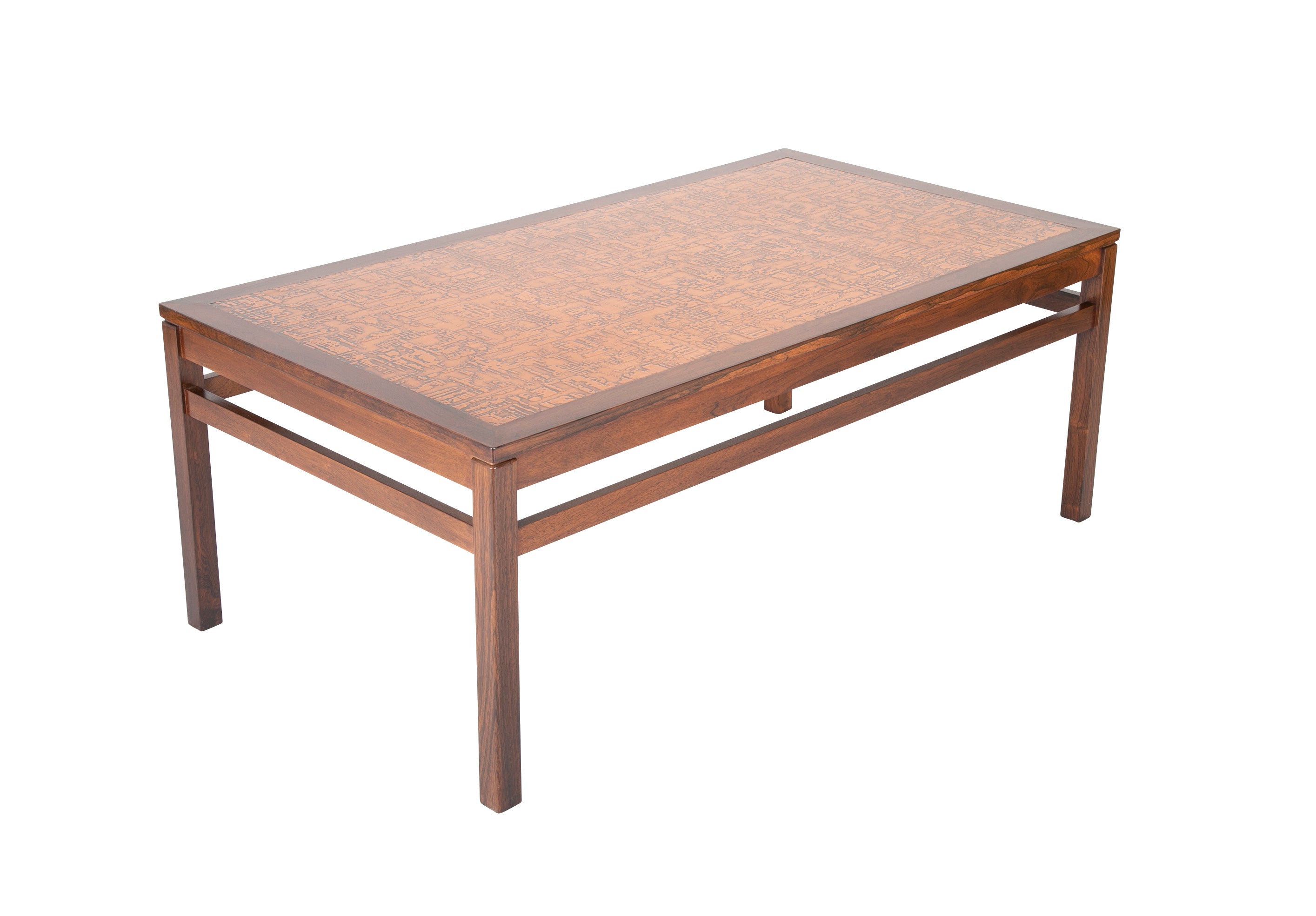 Danish Rosewood Coffee Table with Etched Copper Top