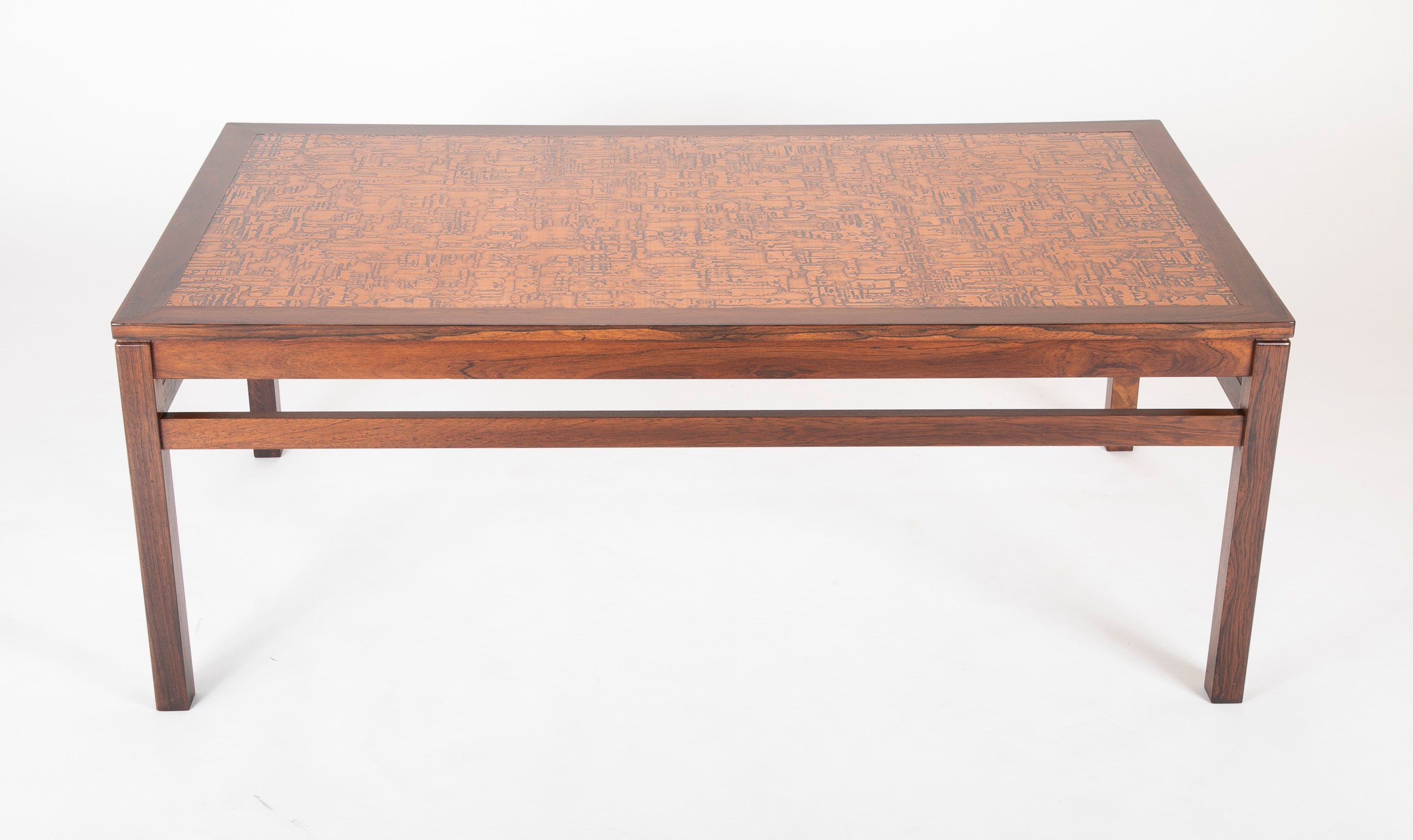 Danish Rosewood Coffee Table with Etched Copper Top