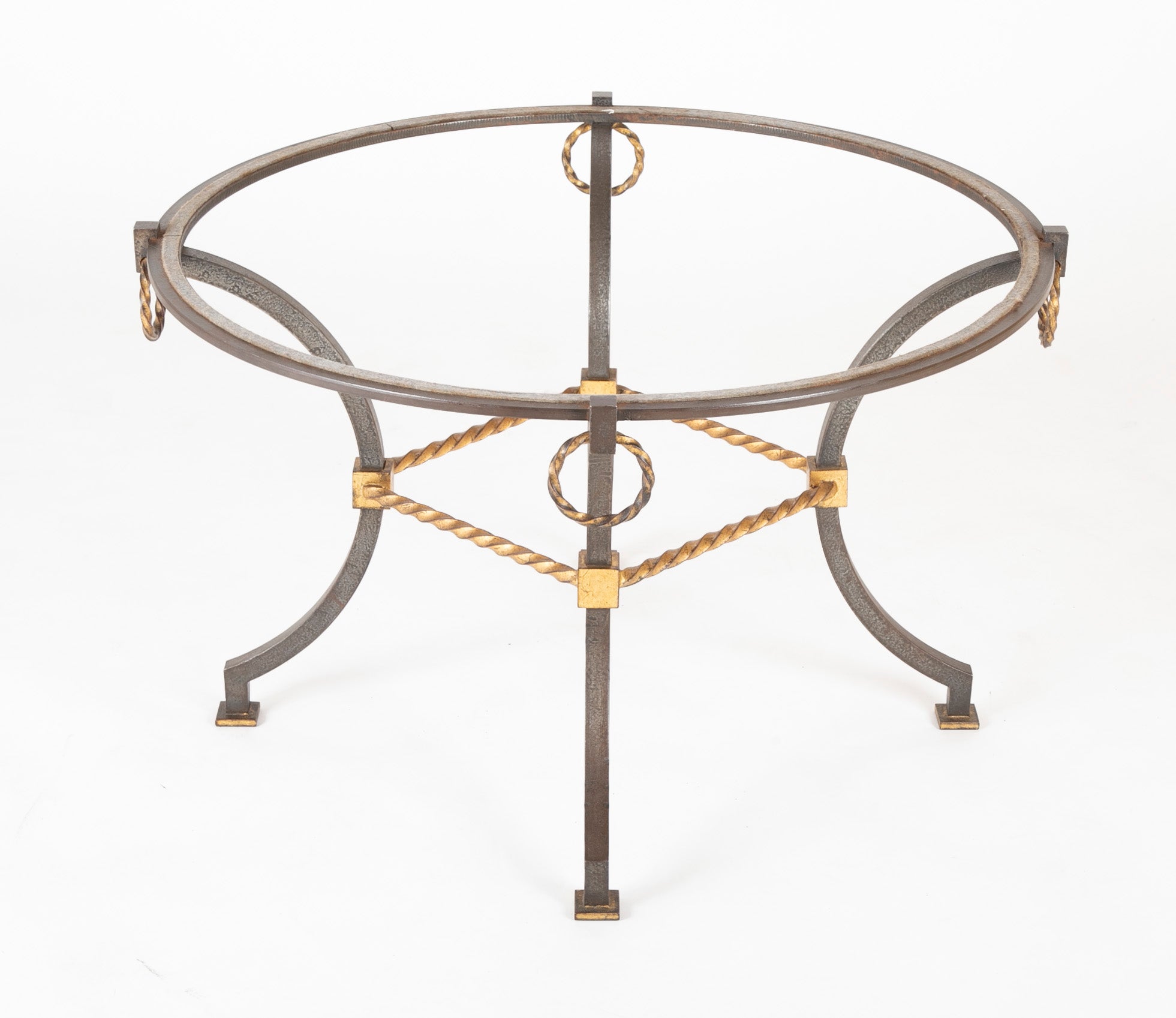 Round Wrought Iron & Églomisé Coffee Table Attributed to Maison Jansen