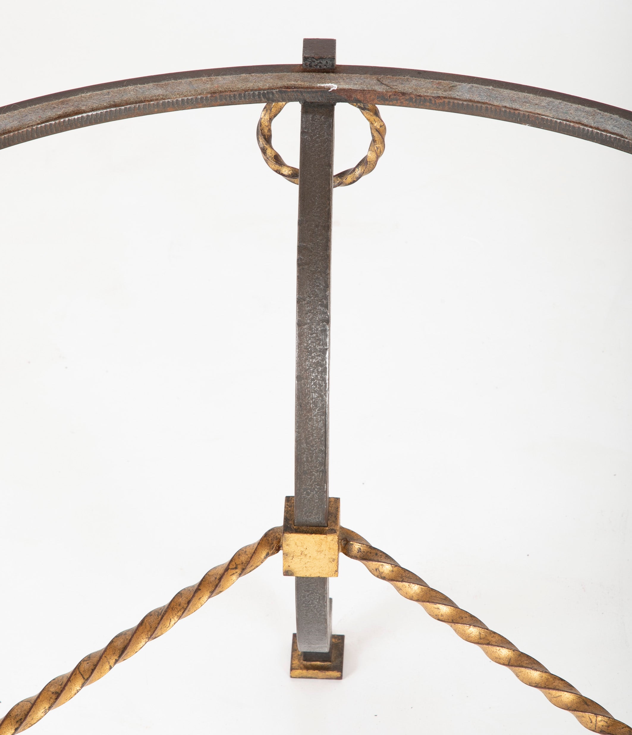Round Wrought Iron & Églomisé Coffee Table Attributed to Maison Jansen