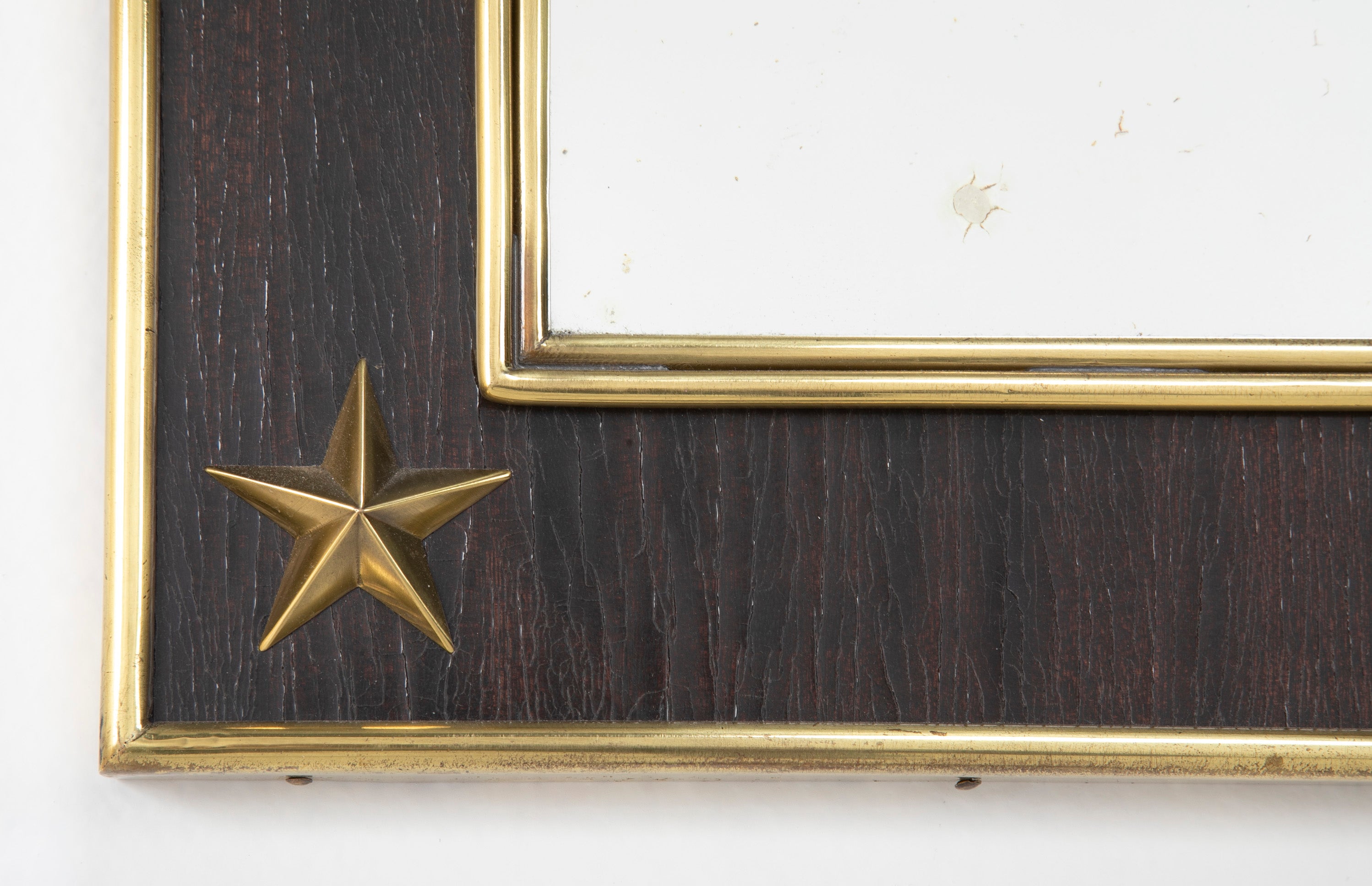 Jacques Adnet Wood and Brass Mirror with Brass Stars