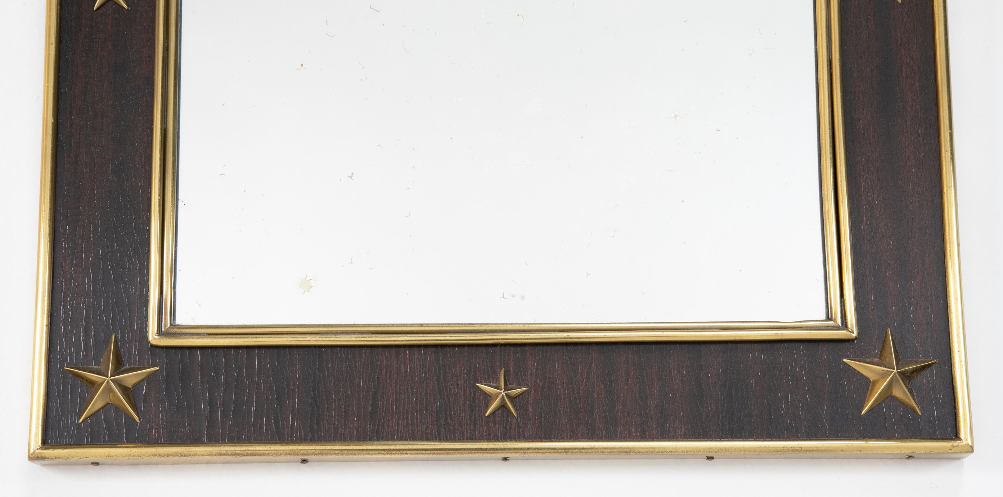 Jacques Adnet Wood and Brass Mirror with Brass Stars