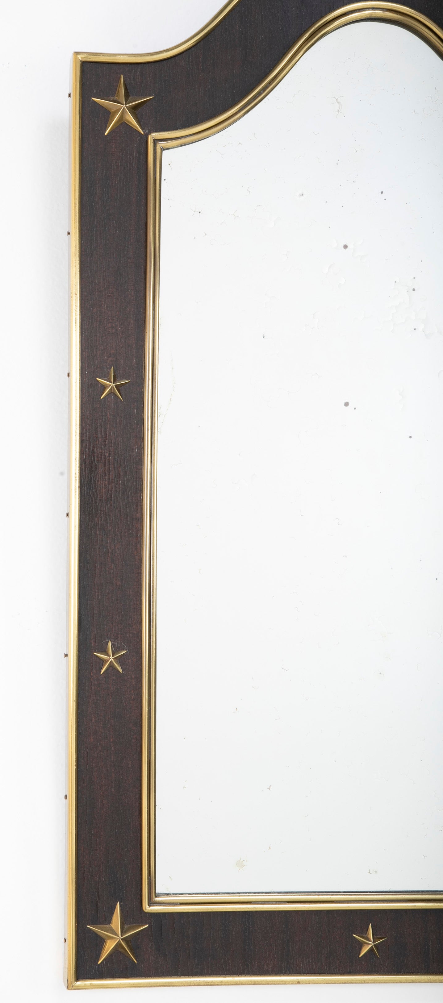 Jacques Adnet Wood and Brass Mirror with Brass Stars