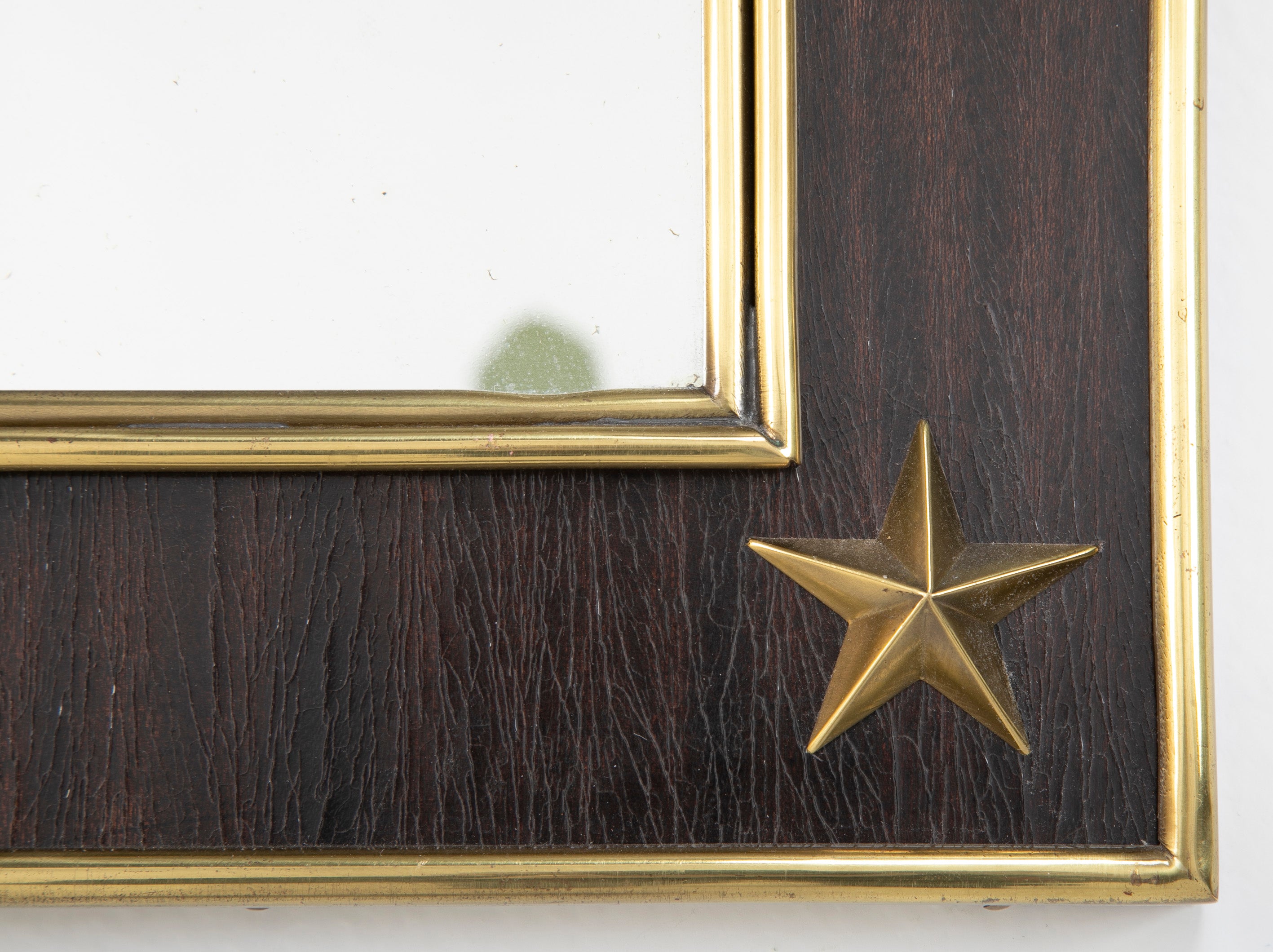 Jacques Adnet Wood and Brass Mirror with Brass Stars