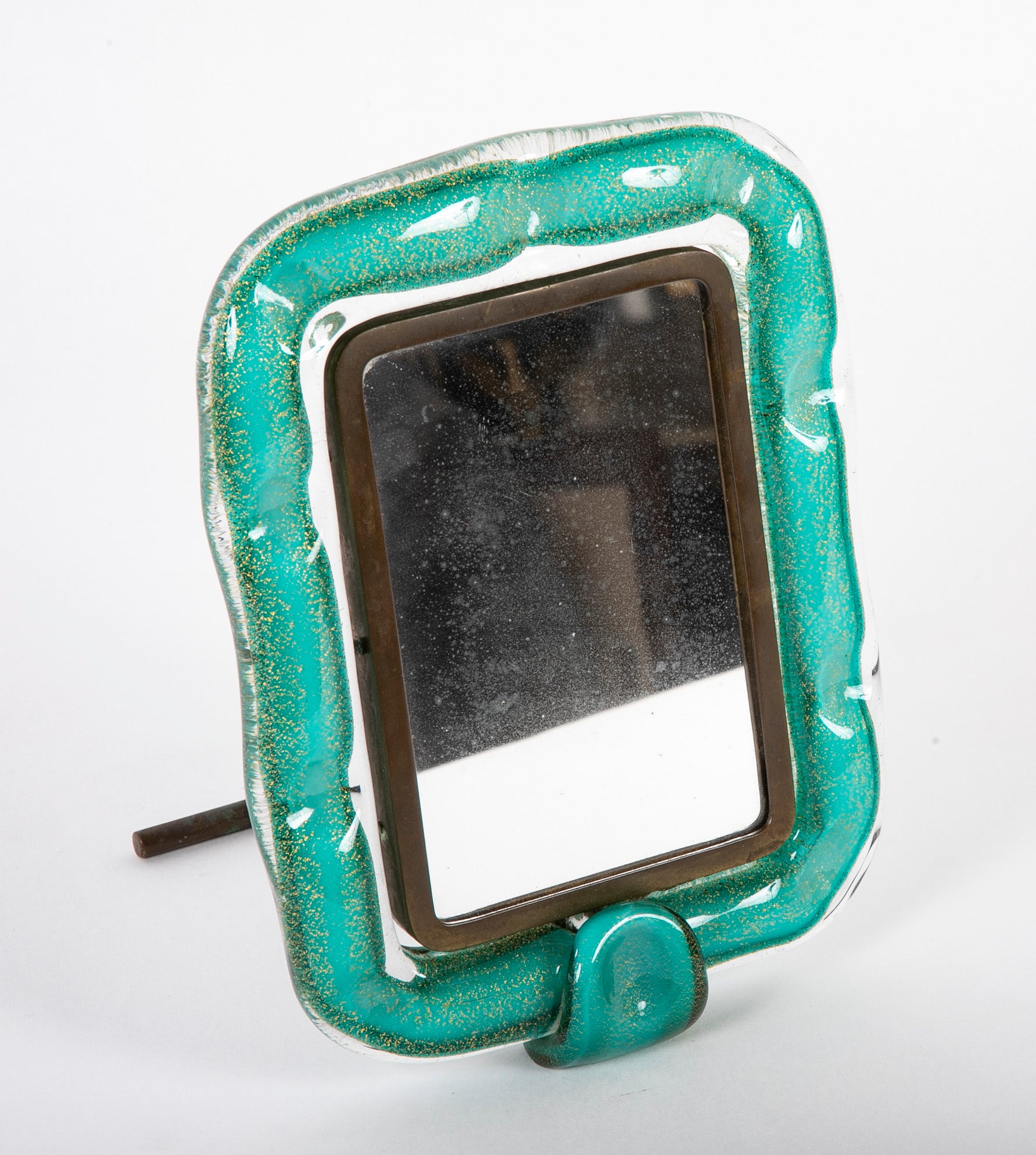 Italian Seguso Glass Green with Gold Specks Picture Frame