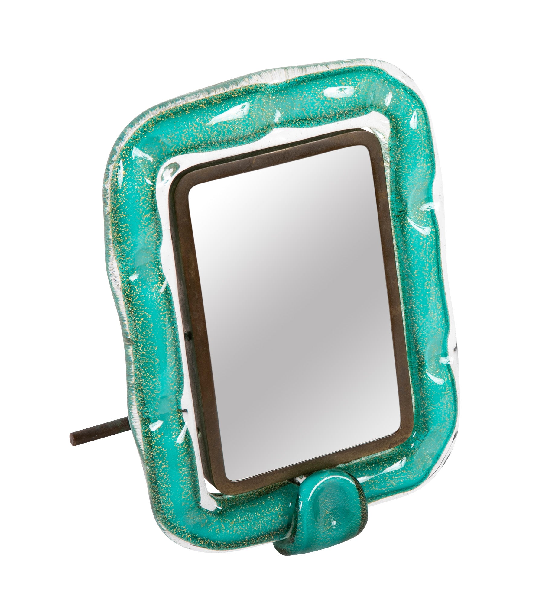 Italian Seguso Glass Green with Gold Specks Picture Frame