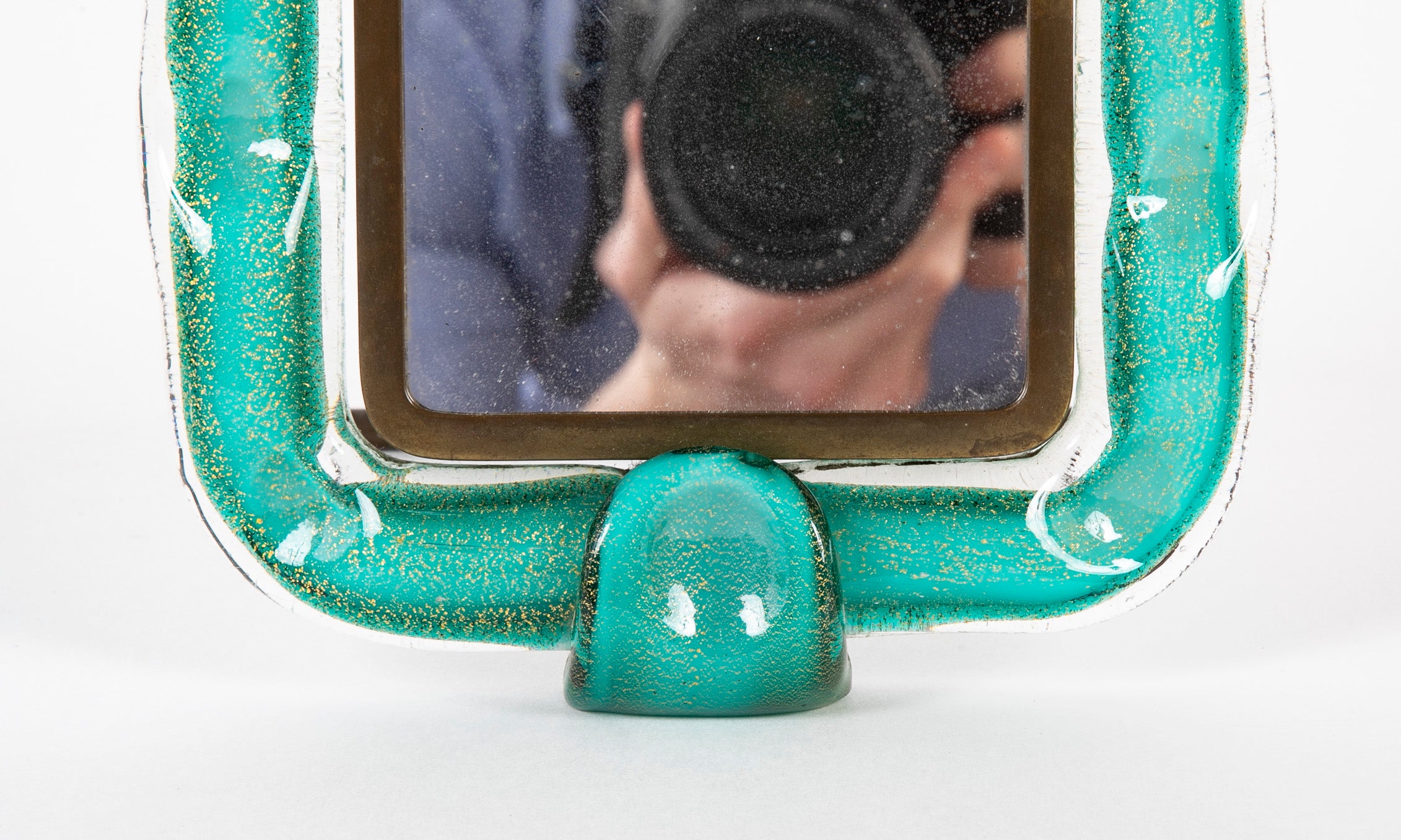 Italian Seguso Glass Green with Gold Specks Picture Frame