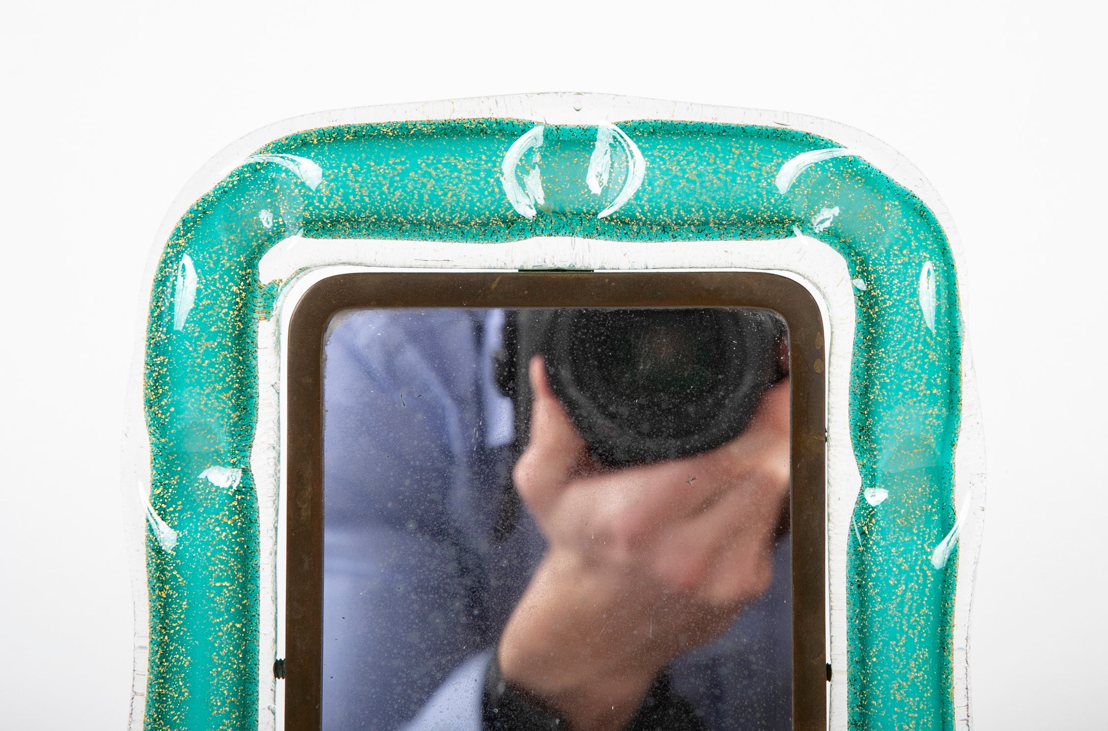 Italian Seguso Glass Green with Gold Specks Picture Frame