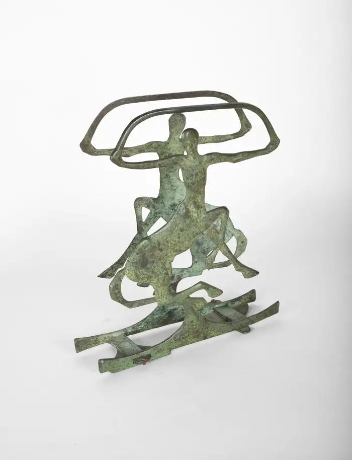 French Art Deco Bronze Magazine Rack with Verdigris Patina