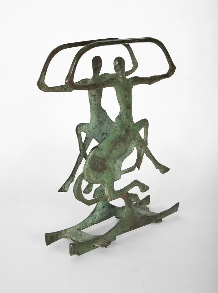 French Art Deco Bronze Magazine Rack with Verdigris Patina