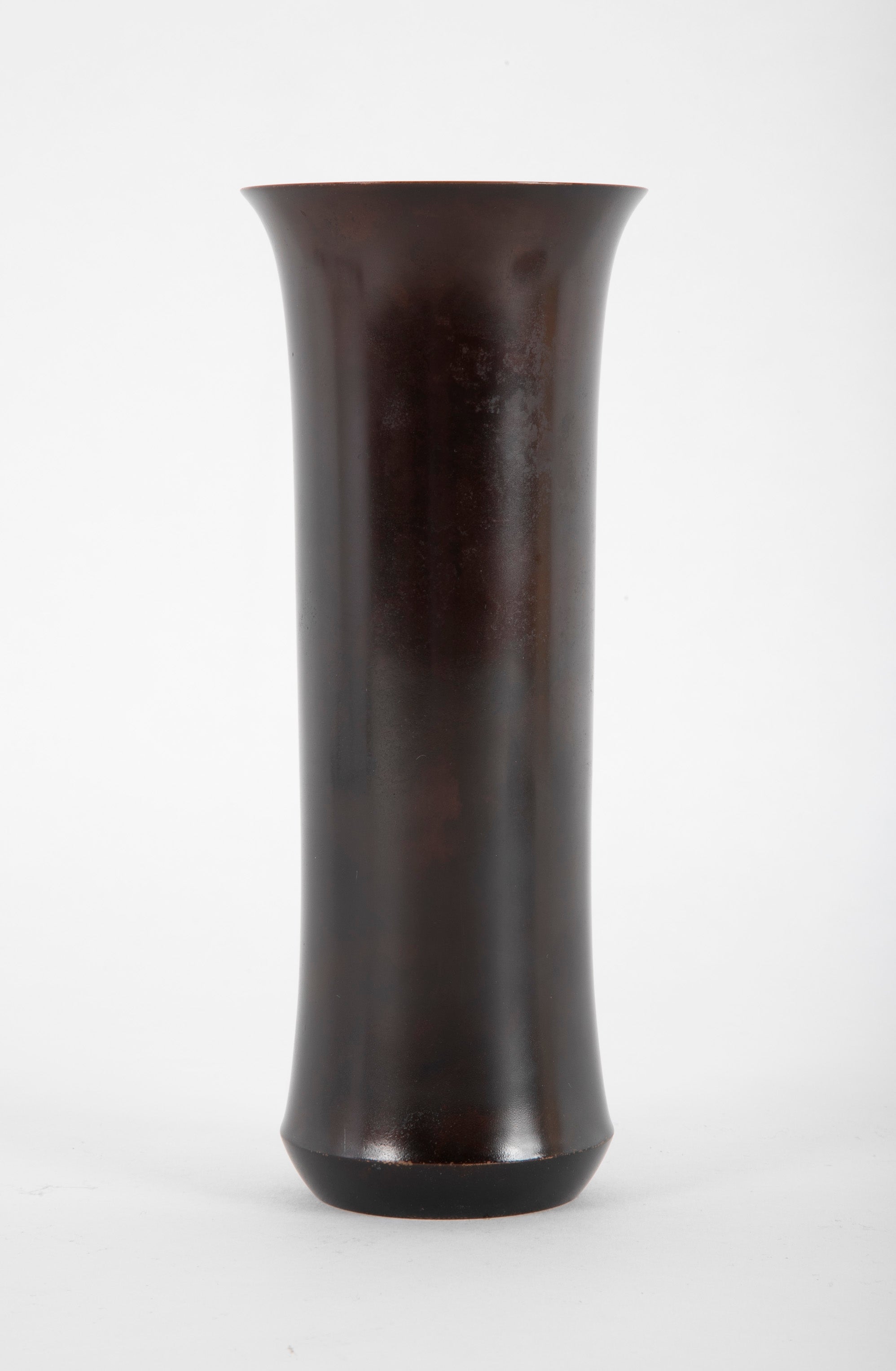 Japanese Bronze Columnar Vase with Slight Flare at Rim & Base Includes Signed Box & Catalogue