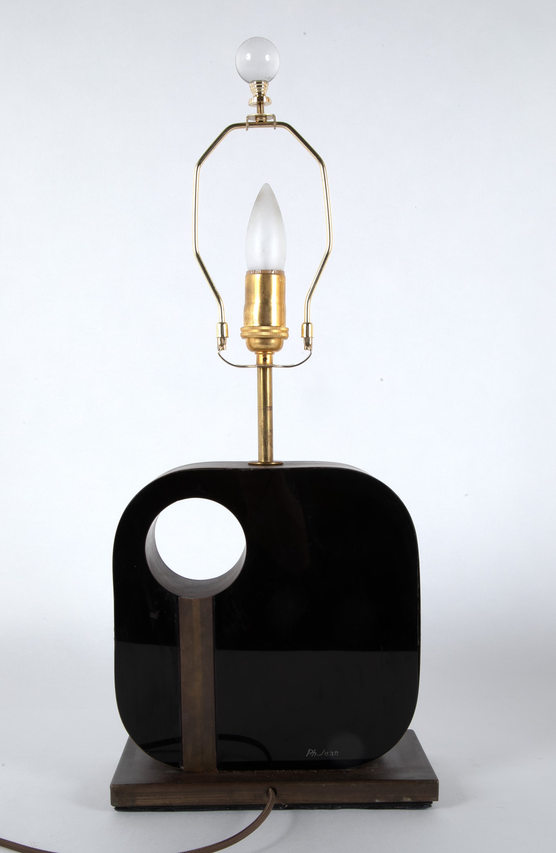 A Metal & Black Painted Plexiglass Square Lamp by Philippe Jean