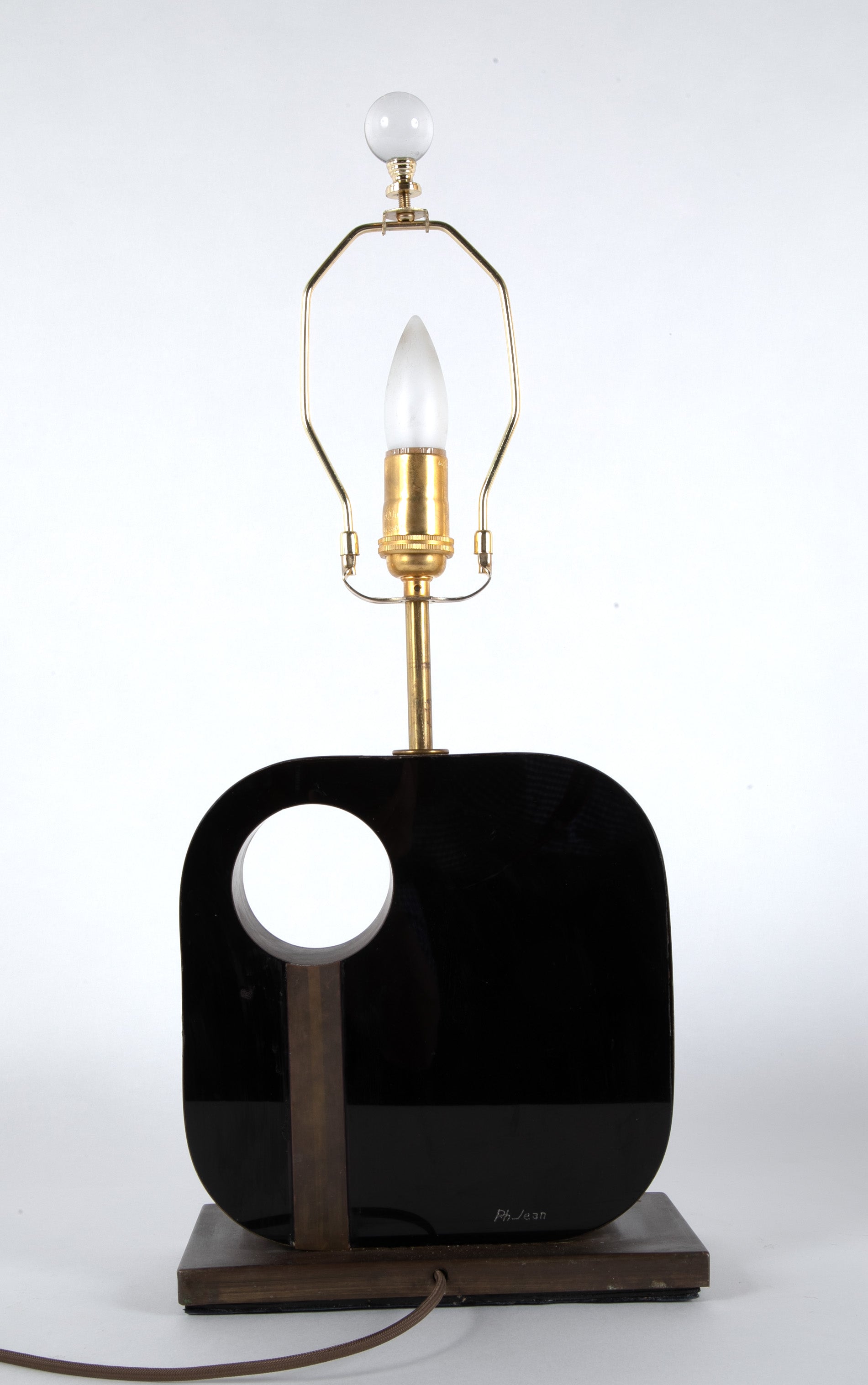 A Metal & Black Painted Plexiglass Square Lamp by Philippe Jean