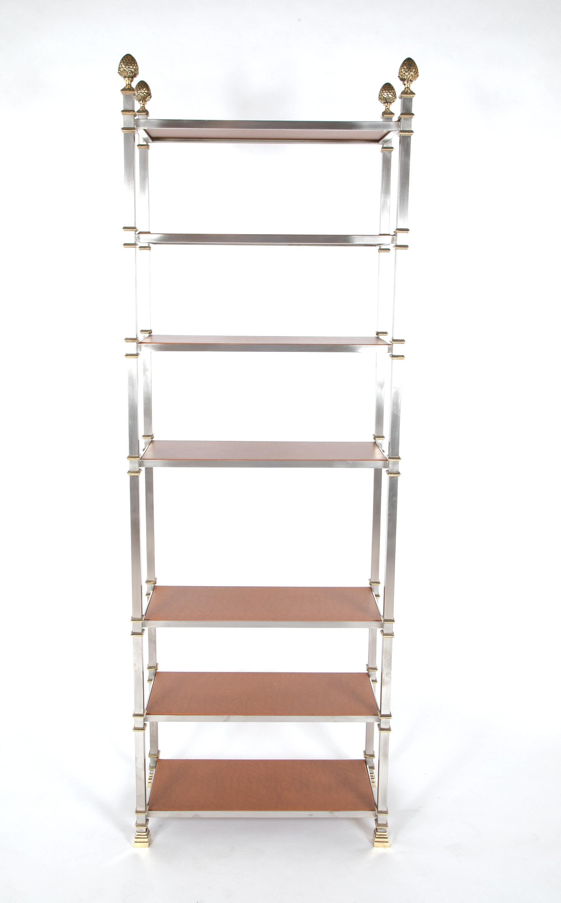 Seven Tier Gilt Metal & Metal Etagere with Leather Shelves - Priced Individually