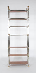 Seven Tier Gilt Metal & Metal Etagere with Leather Shelves - Priced Individually