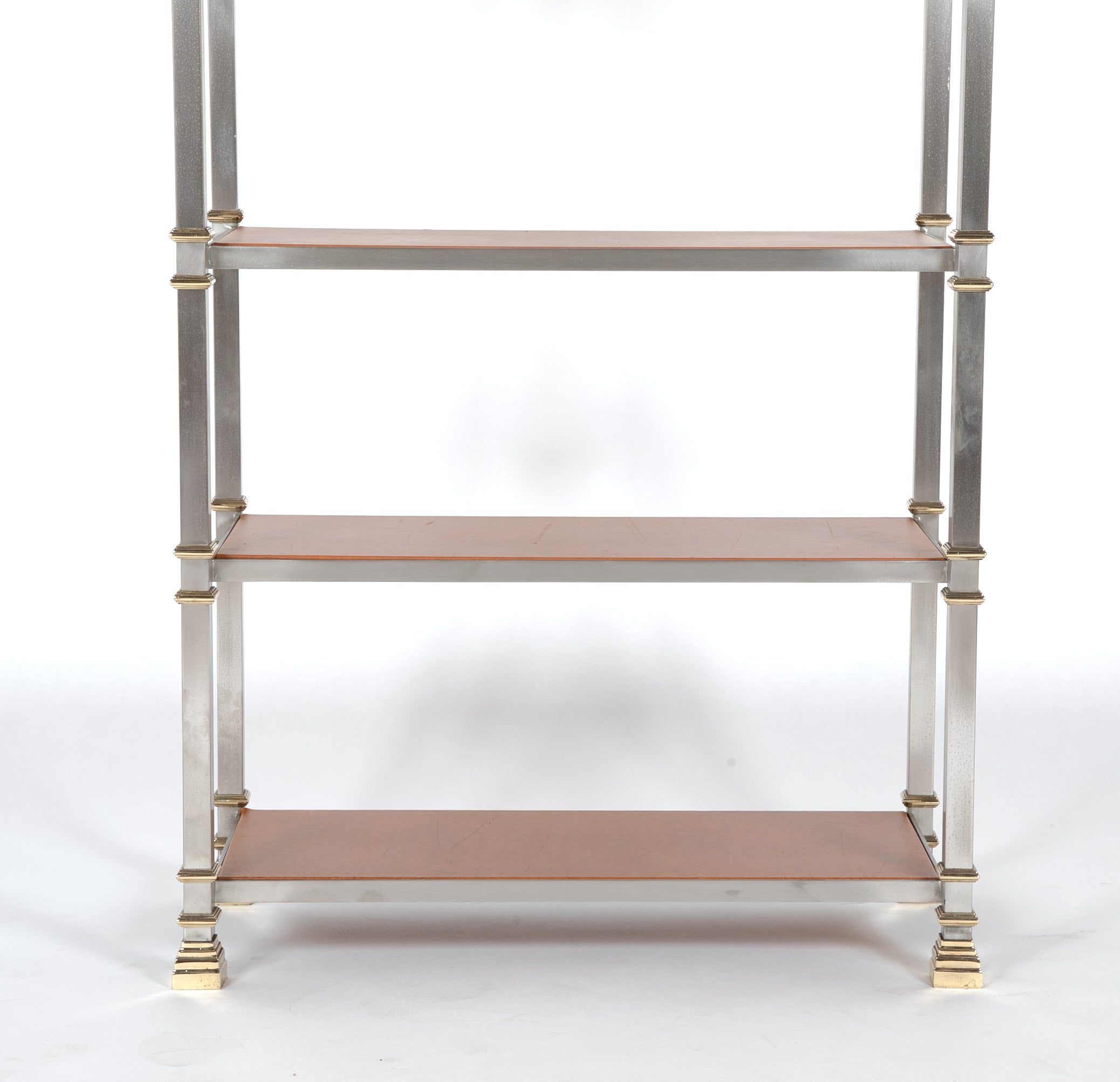 Seven Tier Gilt Metal & Metal Etagere with Leather Shelves - Priced Individually