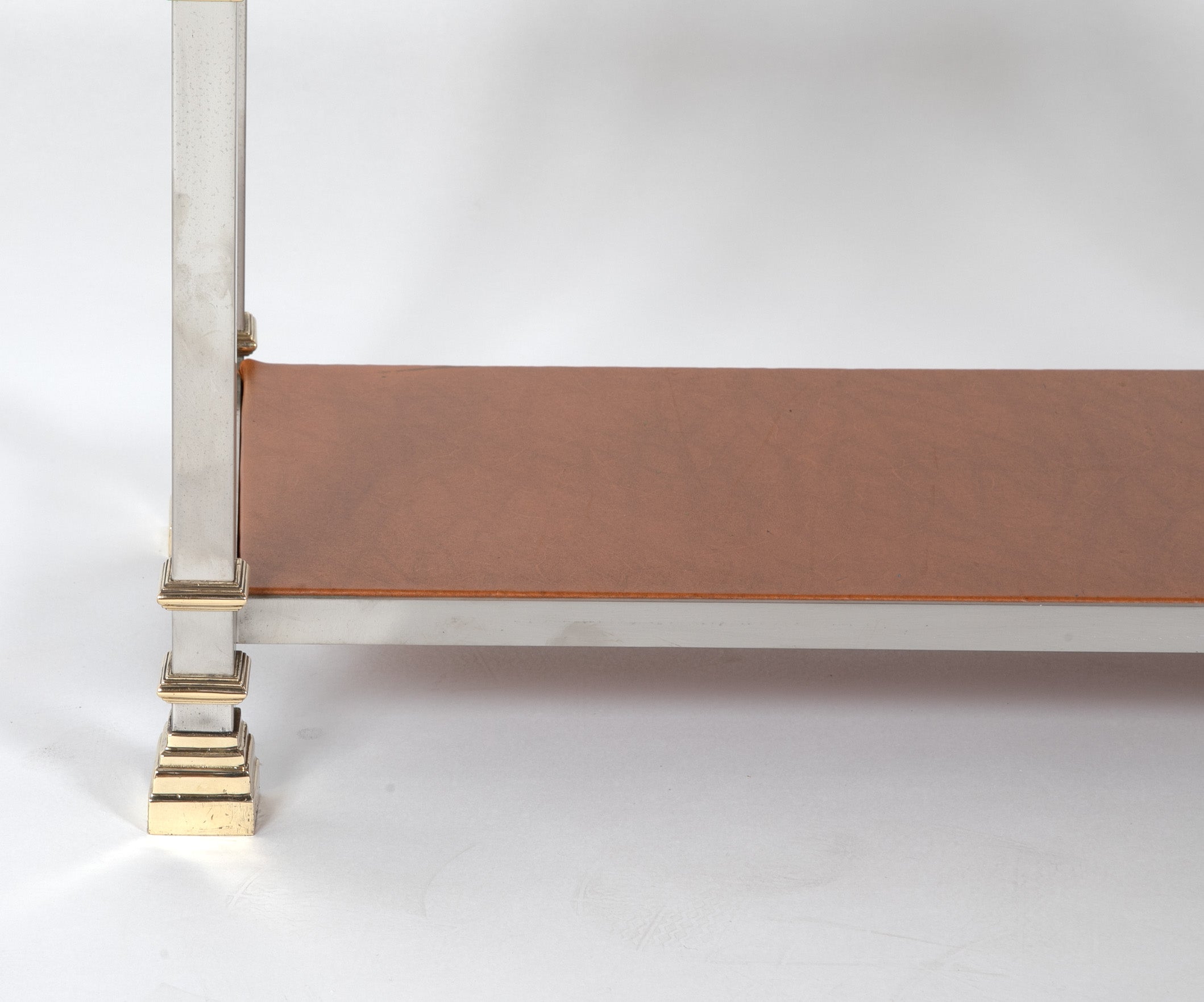 Seven Tier Gilt Metal & Metal Etagere with Leather Shelves - Priced Individually