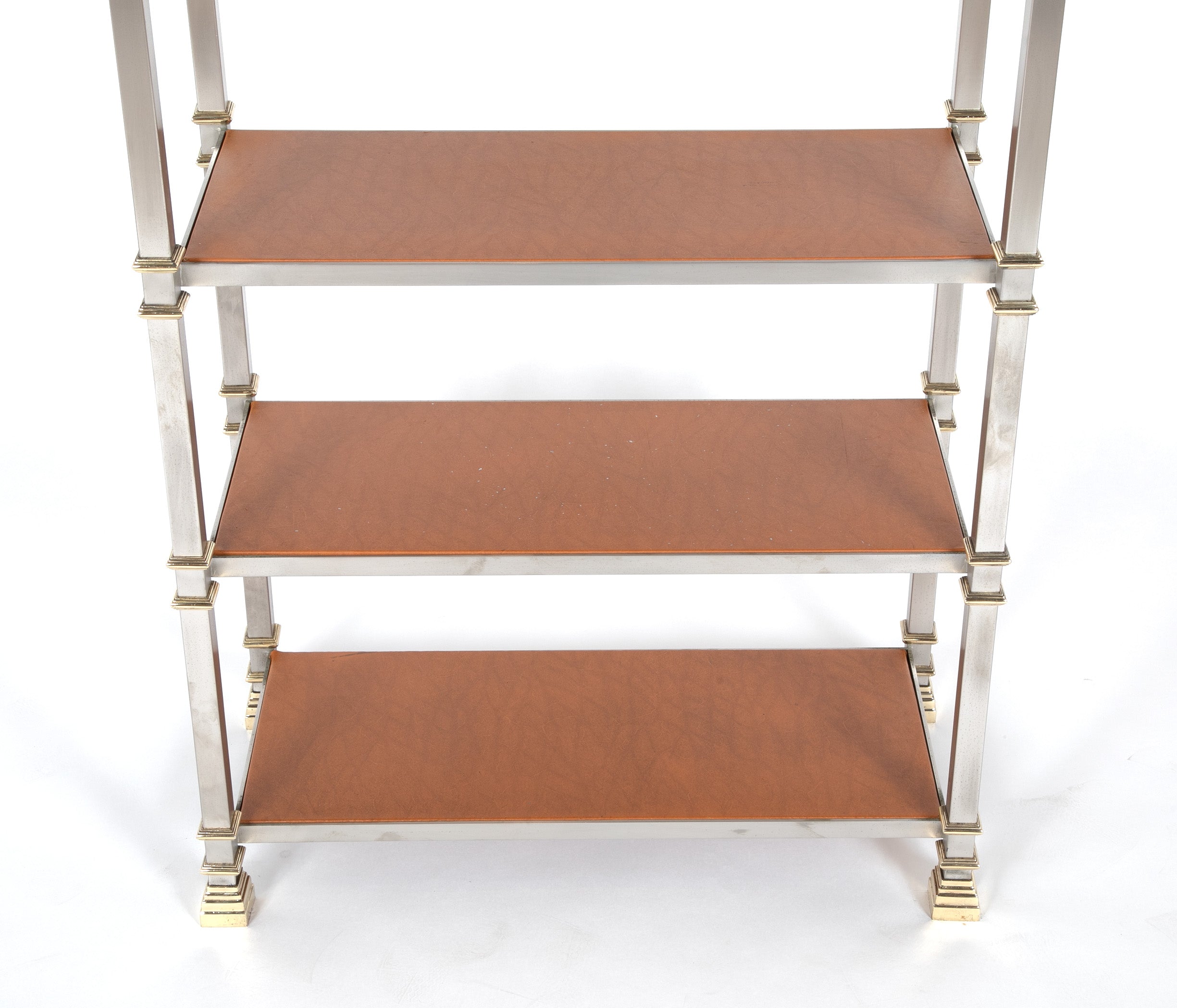 Seven Tier Gilt Metal & Metal Etagere with Leather Shelves - Priced Individually