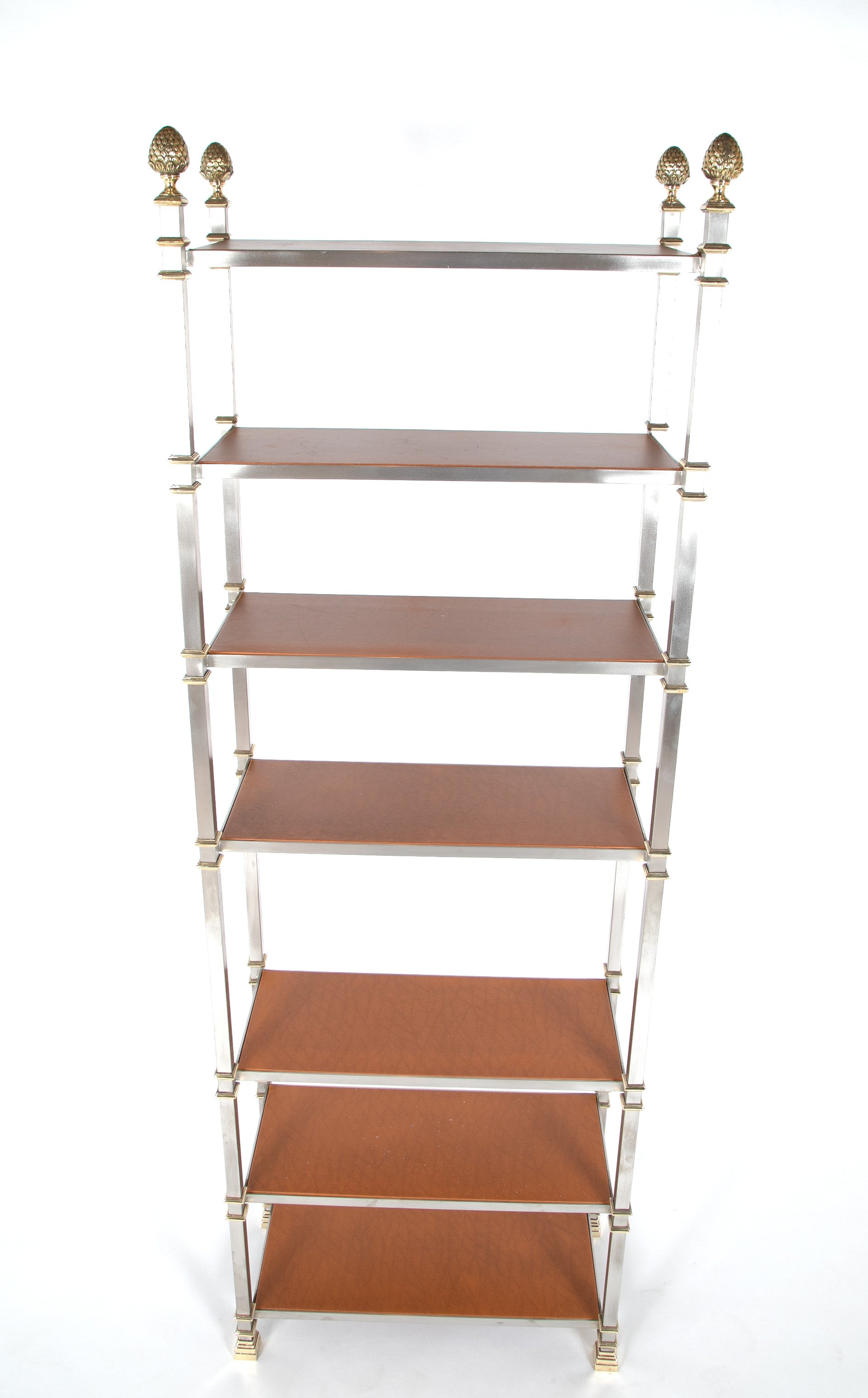 Seven Tier Gilt Metal & Metal Etagere with Leather Shelves - Priced Individually