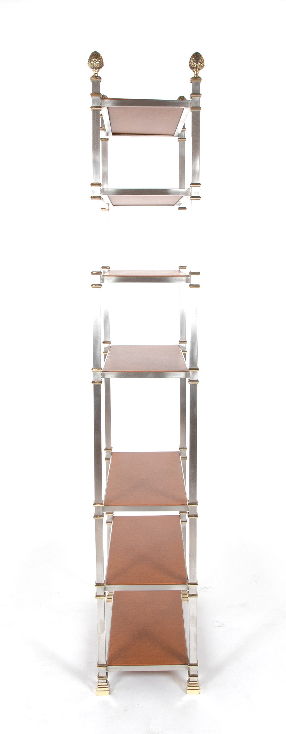 Seven Tier Gilt Metal & Metal Etagere with Leather Shelves - Priced Individually