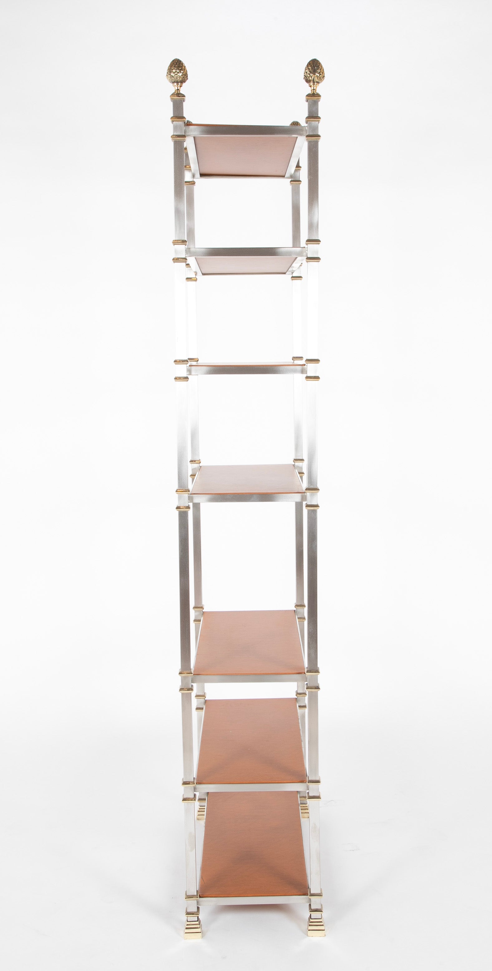 Seven Tier Gilt Metal & Metal Etagere with Leather Shelves - Priced Individually