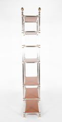 Seven Tier Gilt Metal & Metal Etagere with Leather Shelves - Priced Individually
