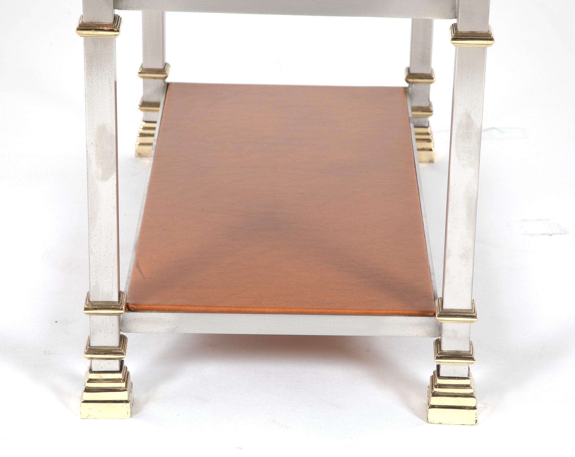 Seven Tier Gilt Metal & Metal Etagere with Leather Shelves - Priced Individually