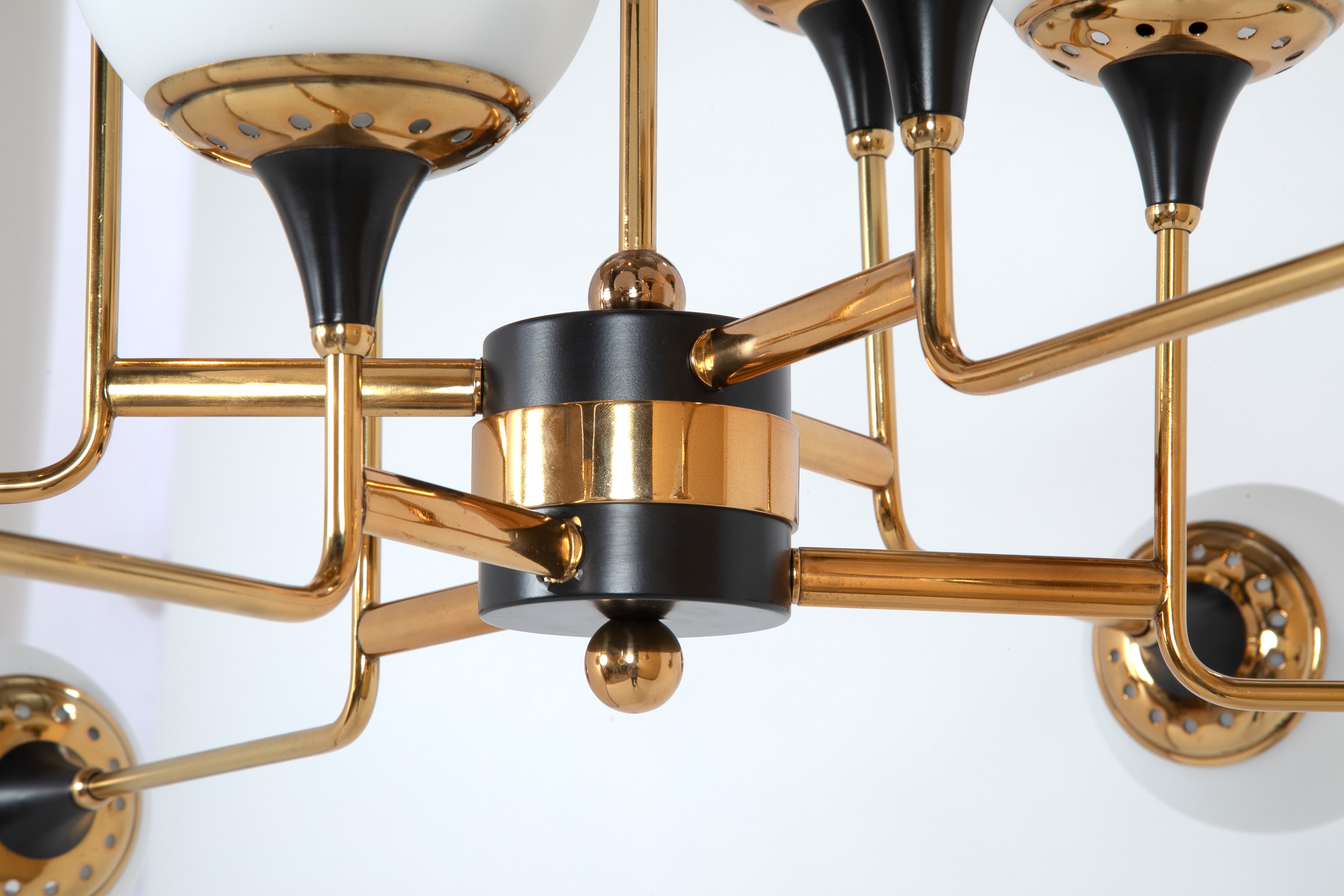 Stilnovo Attributed Brass & Glass Chandelier