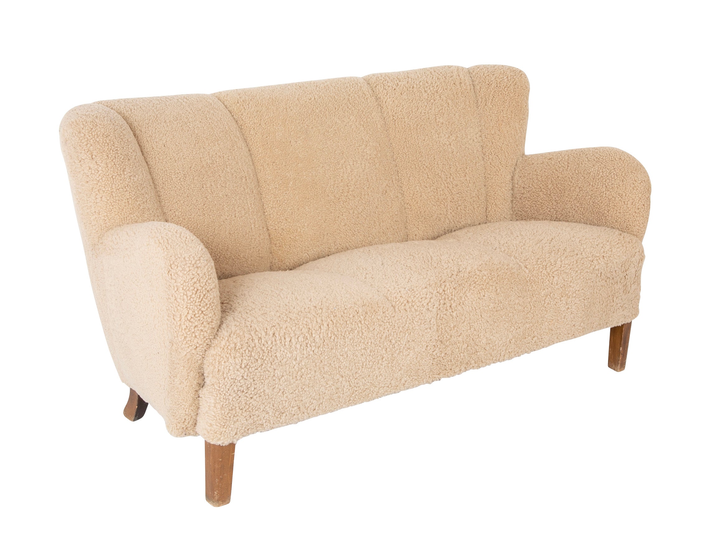 Danish Three Seat Sofa with Stained Beech Frame & Lambswool Upholstery