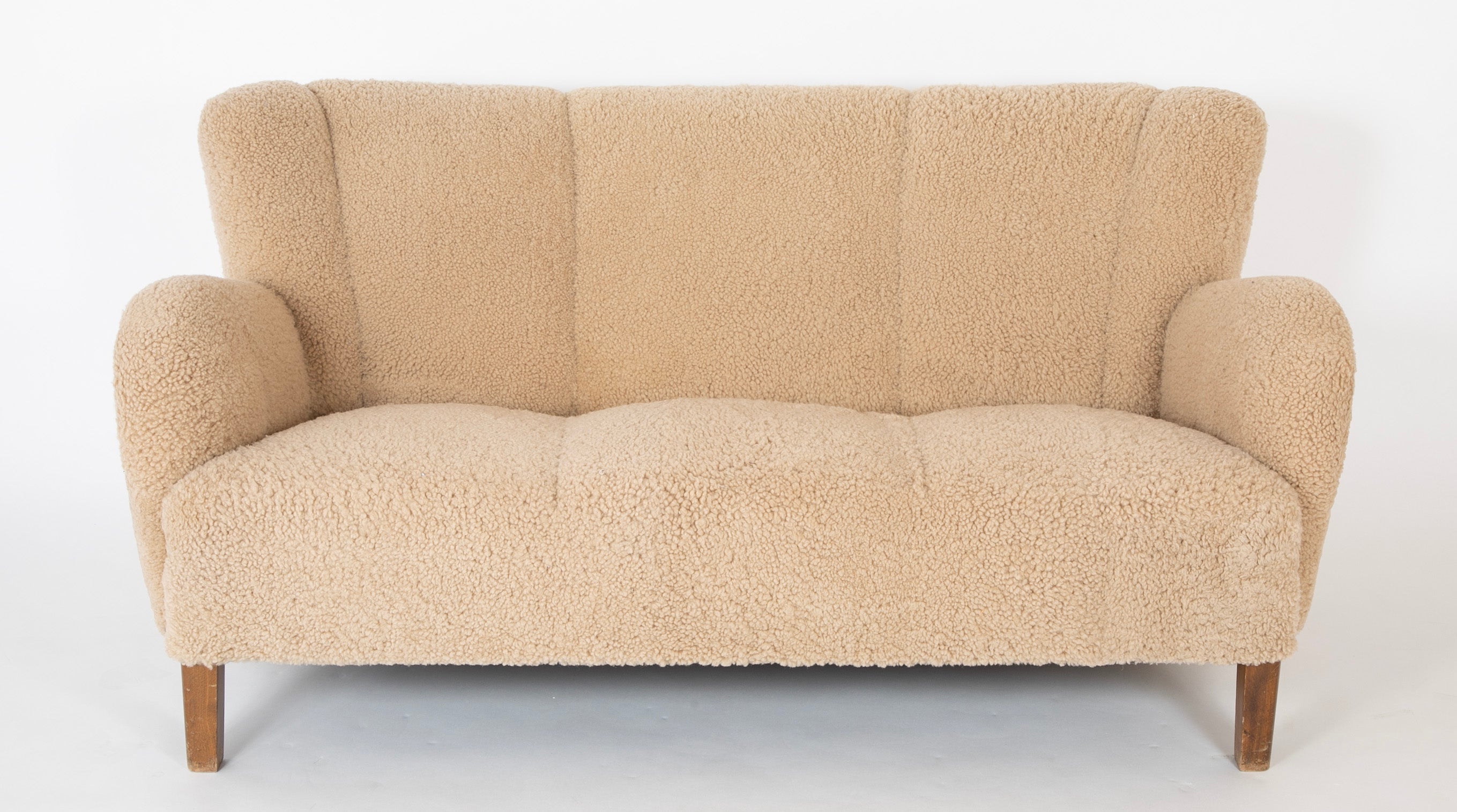 Danish Three Seat Sofa with Stained Beech Frame & Lambswool Upholstery