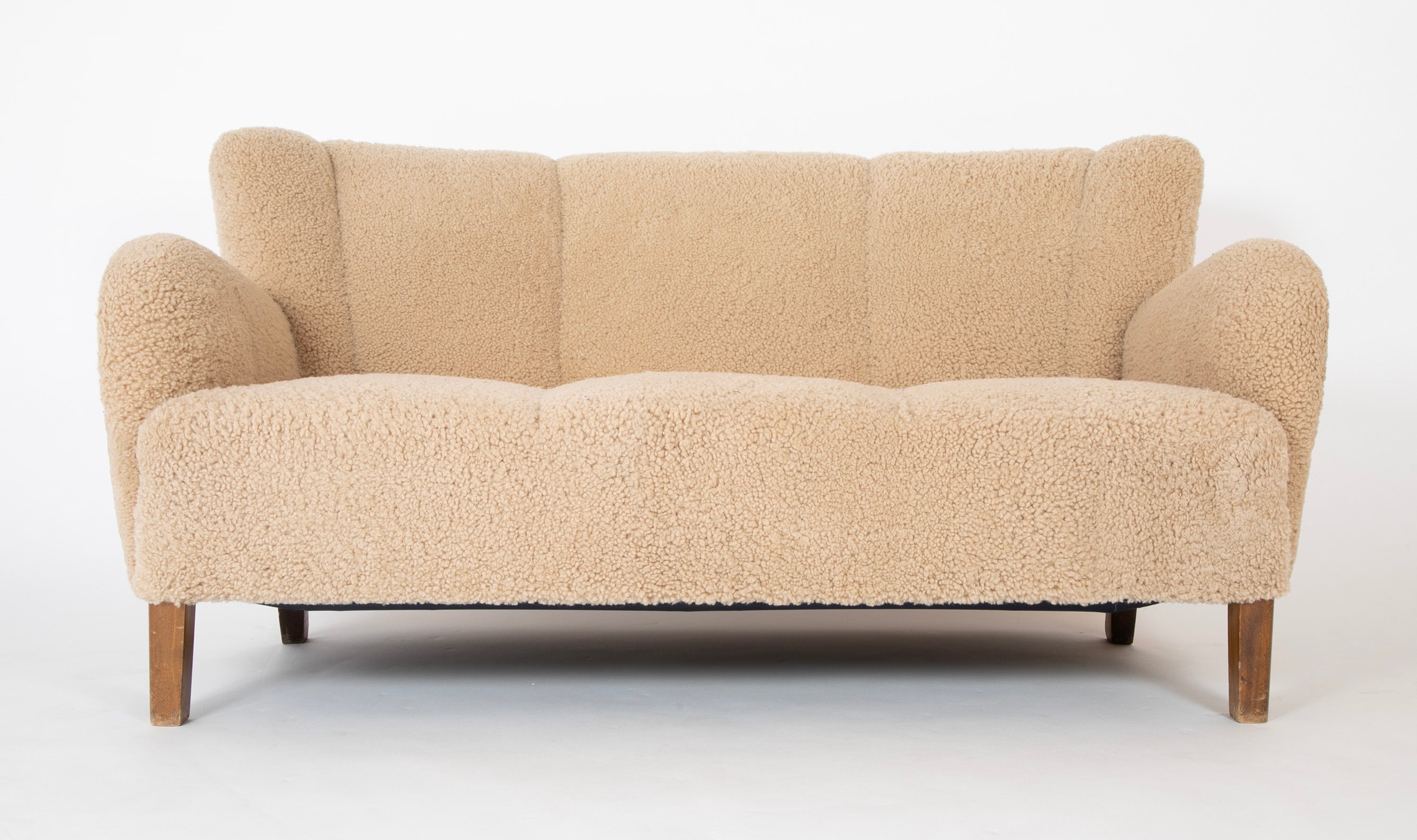 Danish Three Seat Sofa with Stained Beech Frame & Lambswool Upholstery
