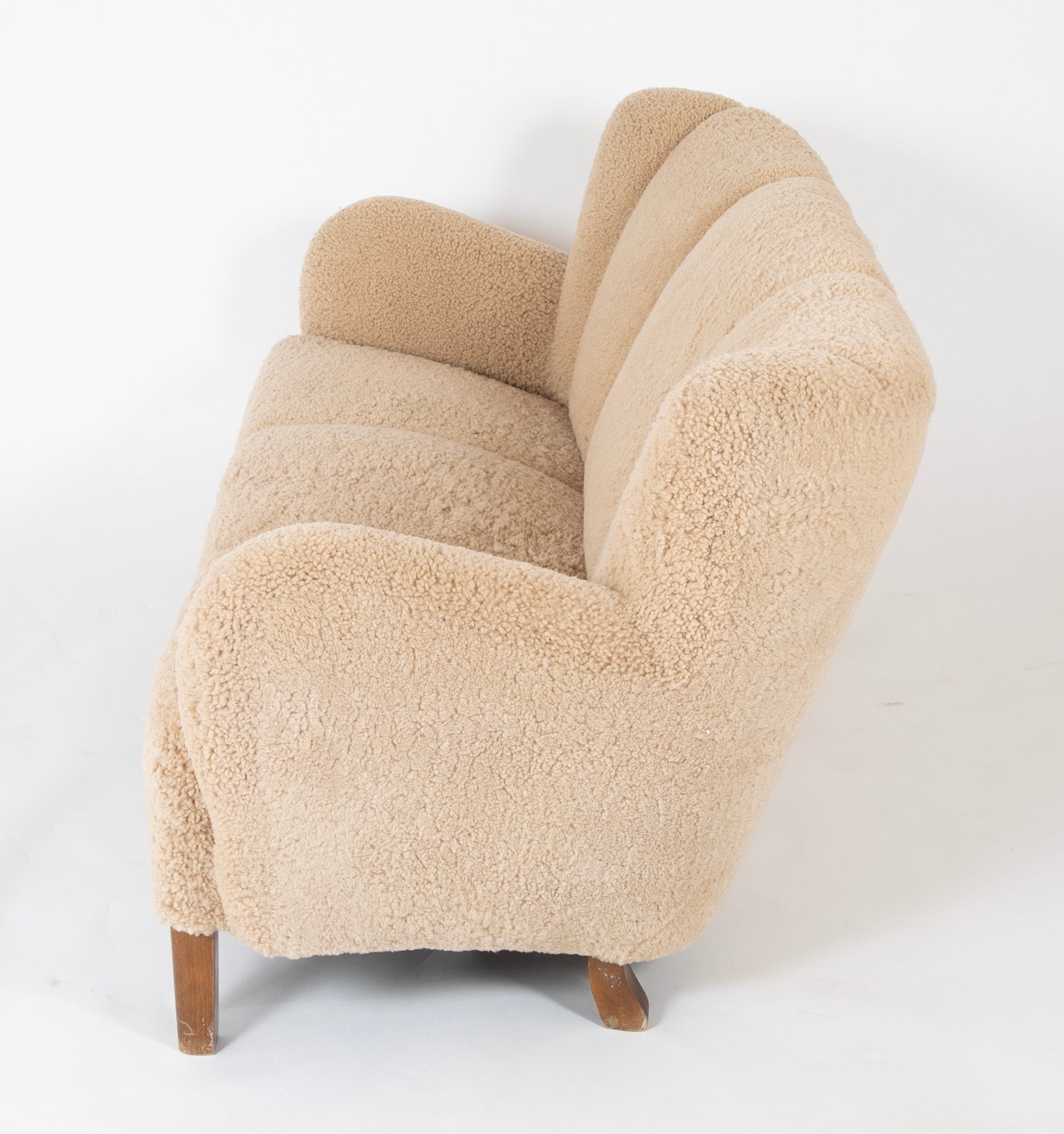 Danish Three Seat Sofa with Stained Beech Frame & Lambswool Upholstery
