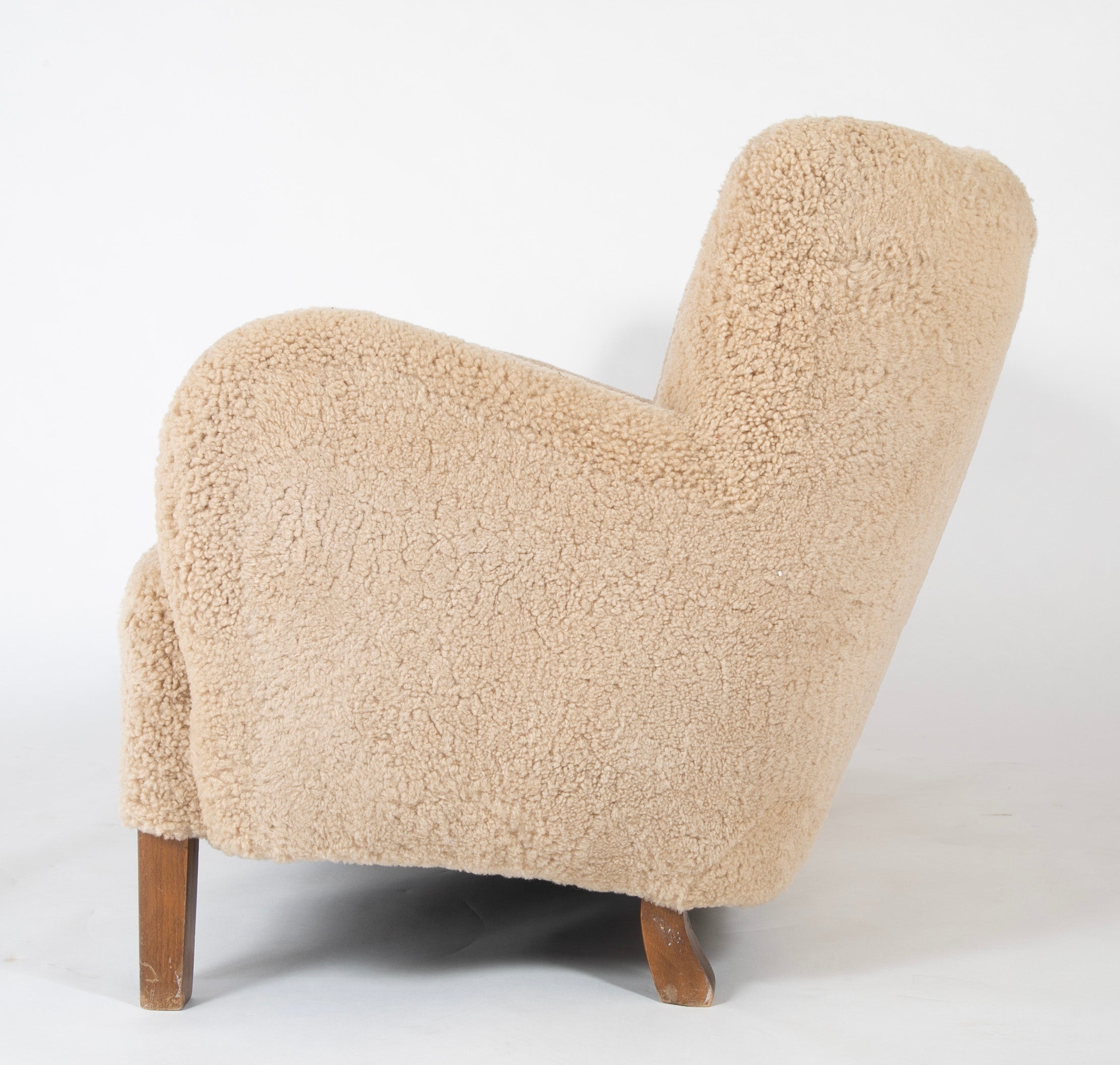 Danish Three Seat Sofa with Stained Beech Frame & Lambswool Upholstery