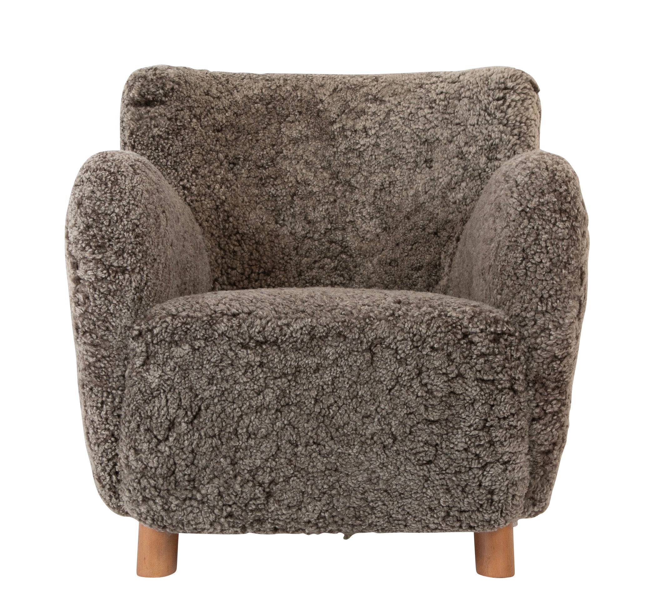 Danish Armchair Upholstered in Gray Lambswool with Beech Legs