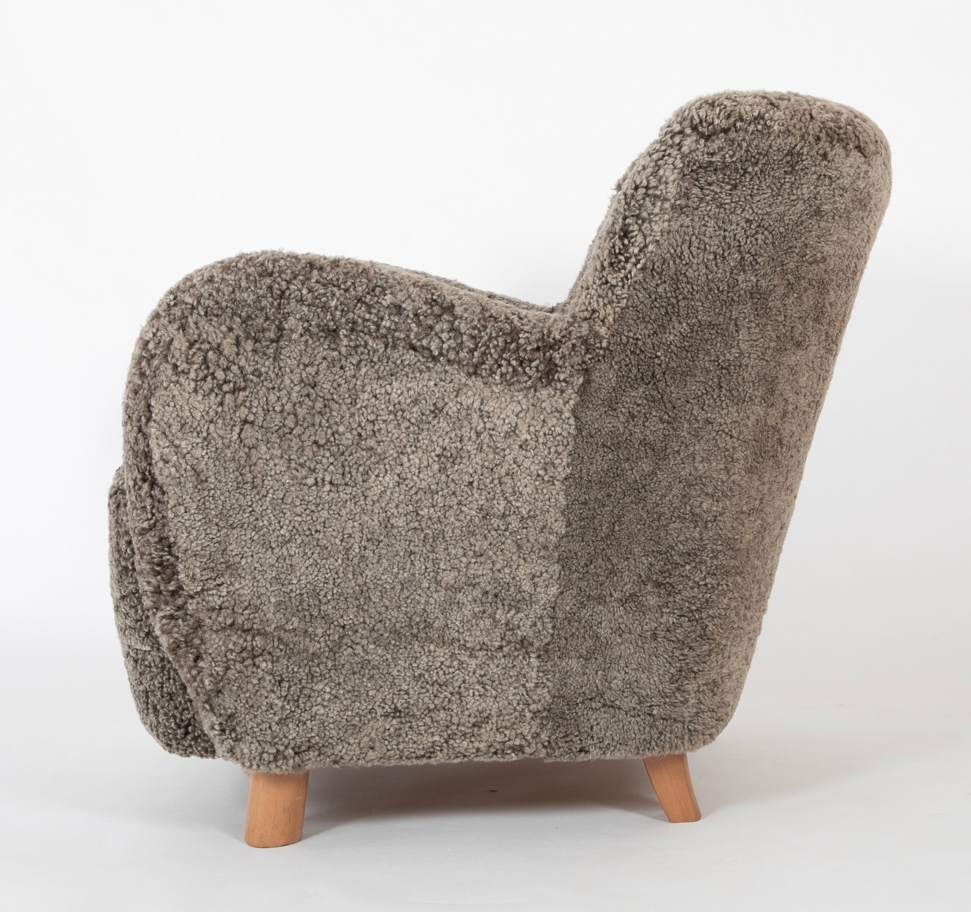 Danish Armchair Upholstered in Gray Lambswool with Beech Legs
