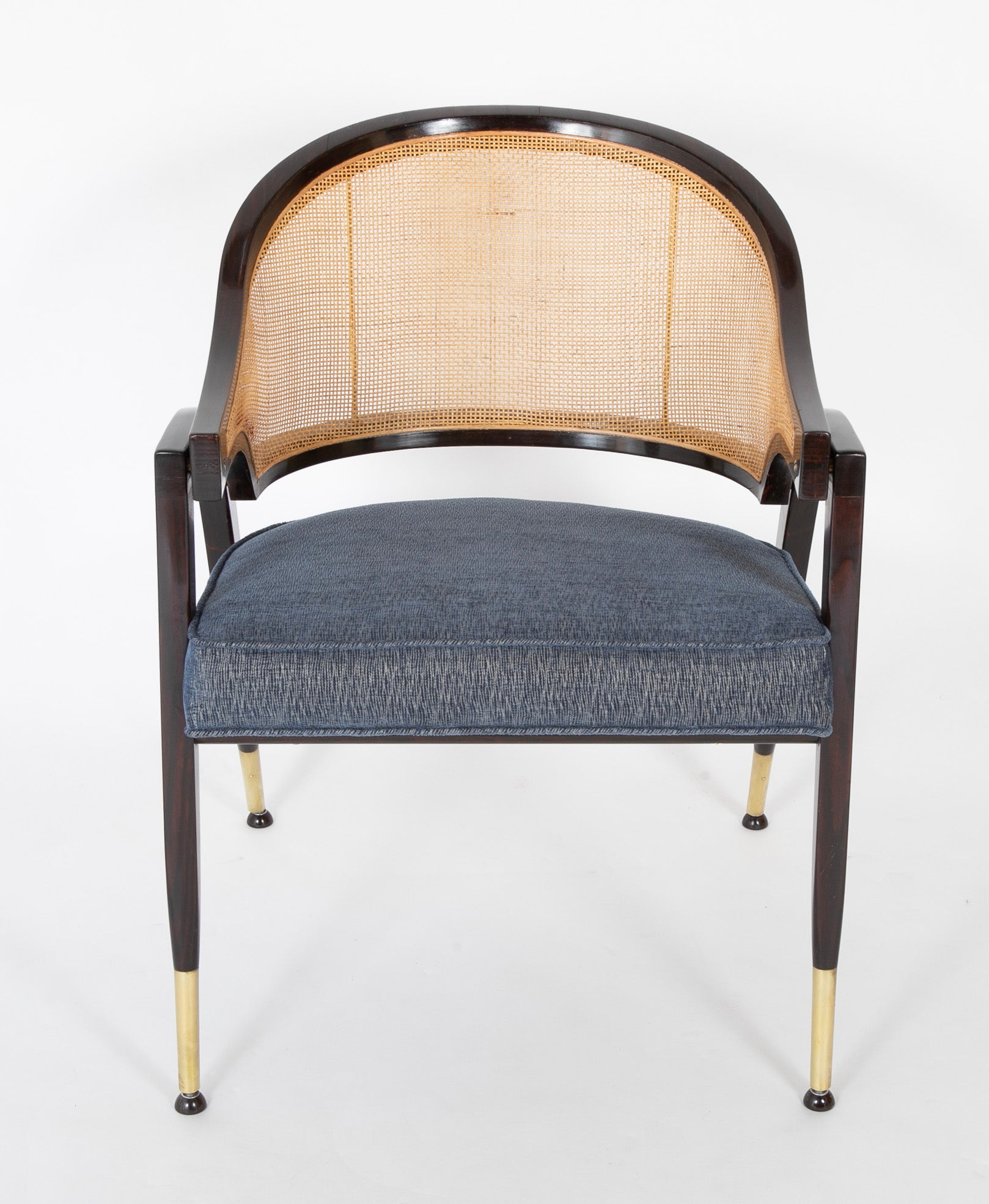 Edward Wormley for Dunbar Cane Back and Brass Armchair