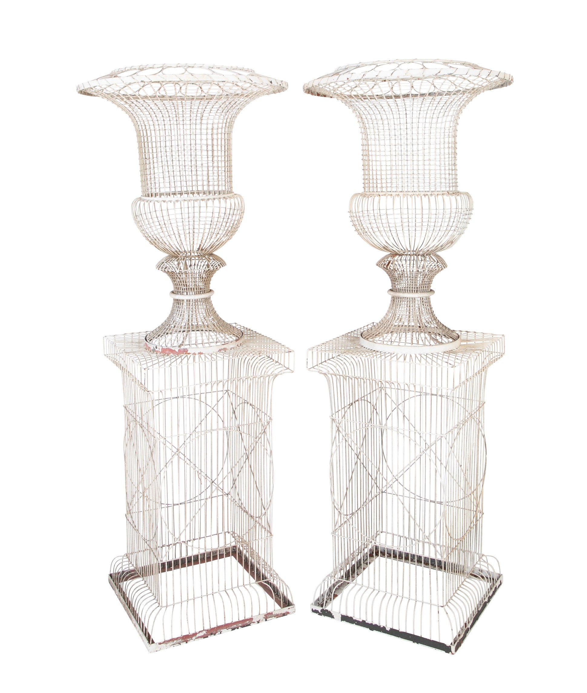 Fabulous Pair of French Urn Form Wire Planters